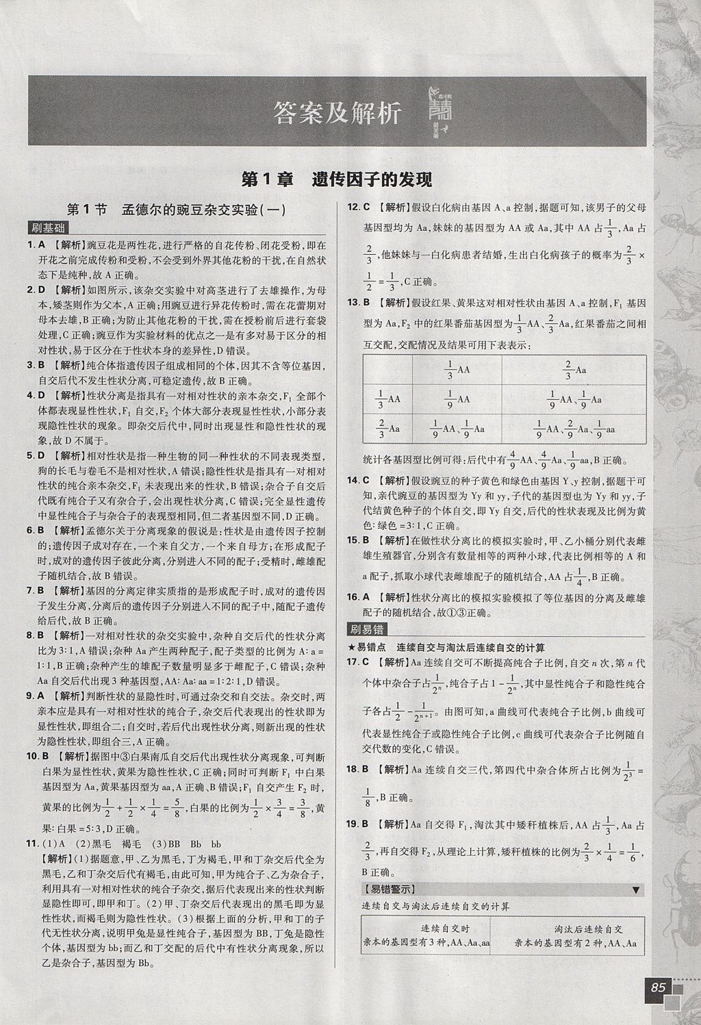 2018年高中必刷題生物必修2人教版 參考答案第1頁