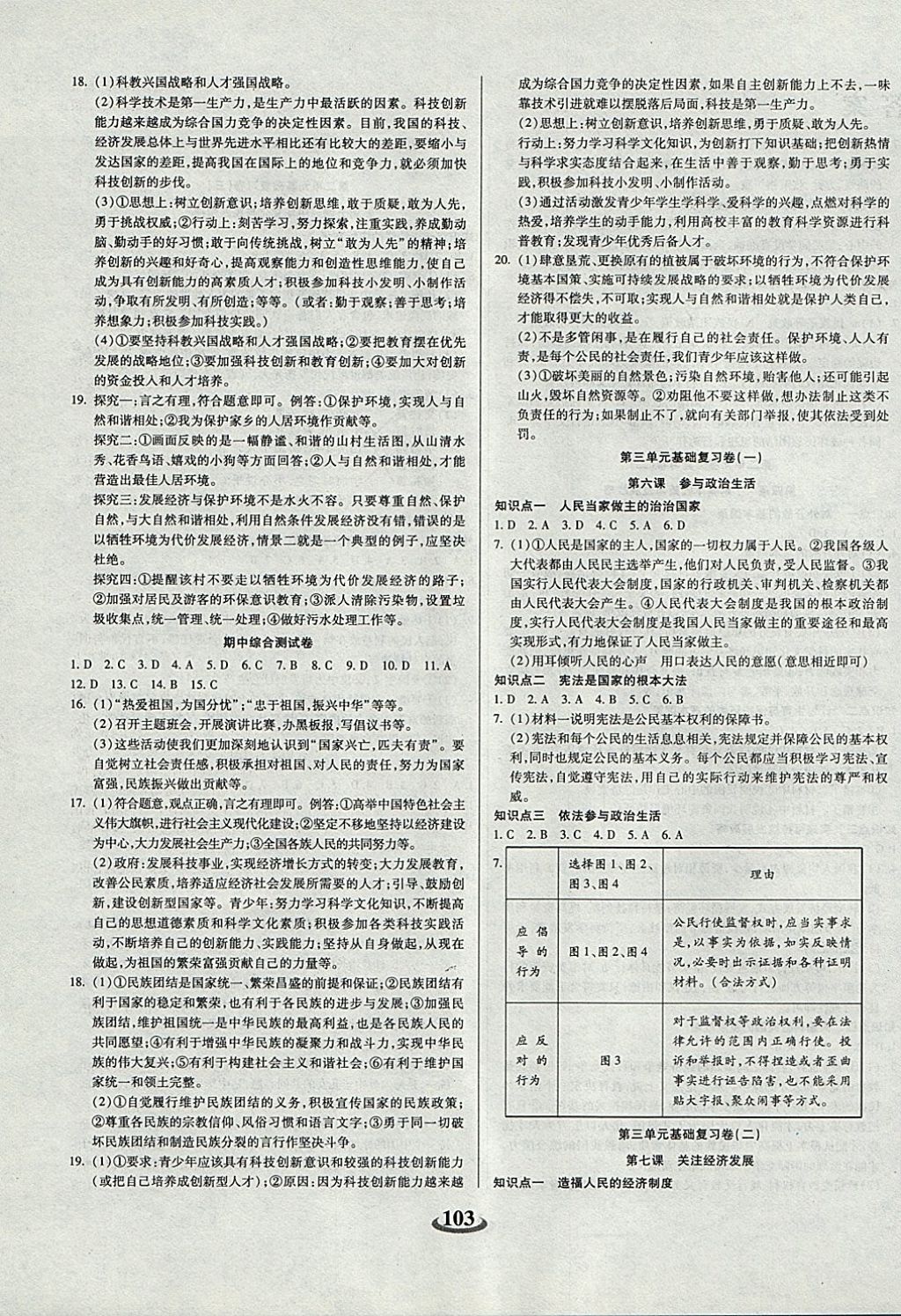 2017年暢響雙優(yōu)卷九年級(jí)思想品德全一冊(cè)人教版 參考答案第3頁