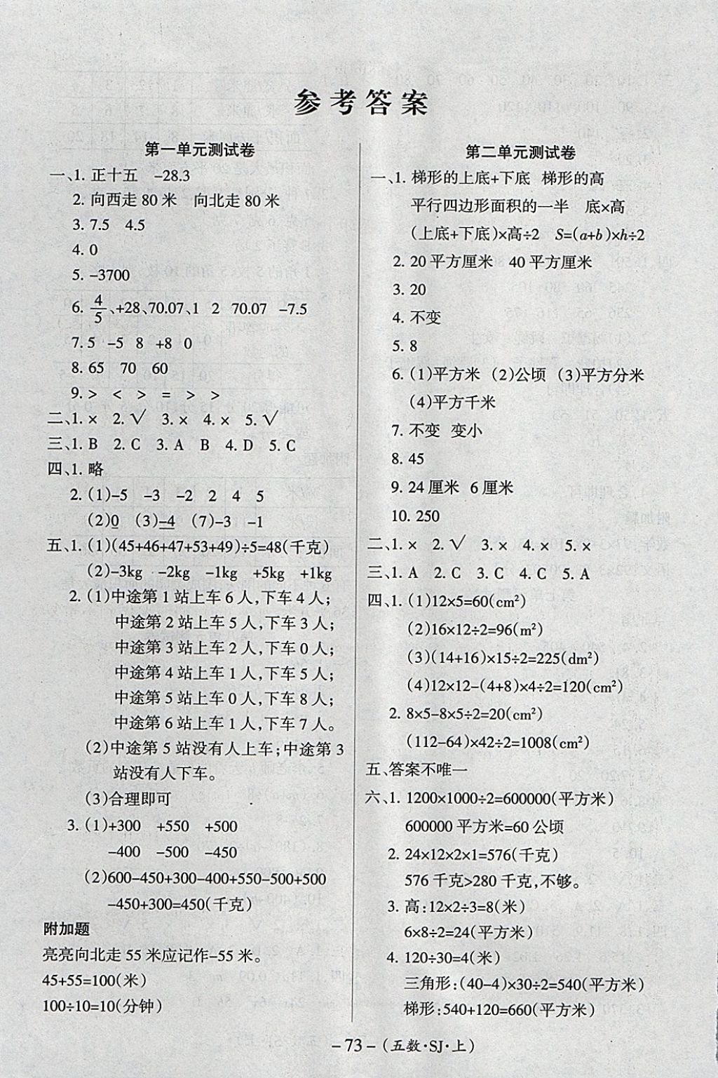 2017年优佳好卷五年级数学上册苏教版 参考答案第1页