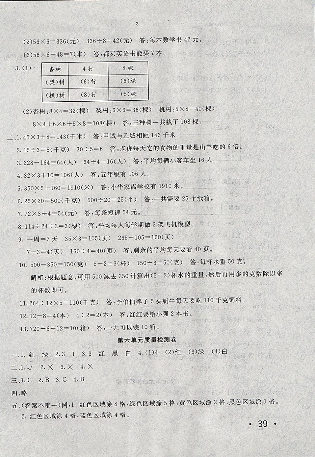 2017年学海金卷小学夺冠单元检测卷四年级数学上册江苏版 参考答案第6页