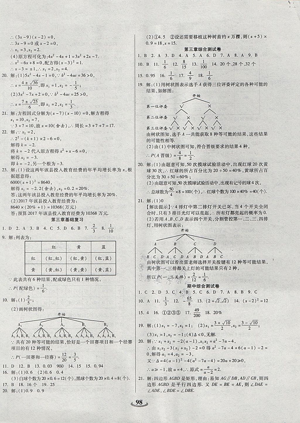 2017年暢響雙優(yōu)卷九年級(jí)數(shù)學(xué)上冊(cè)北師大版 參考答案第2頁(yè)