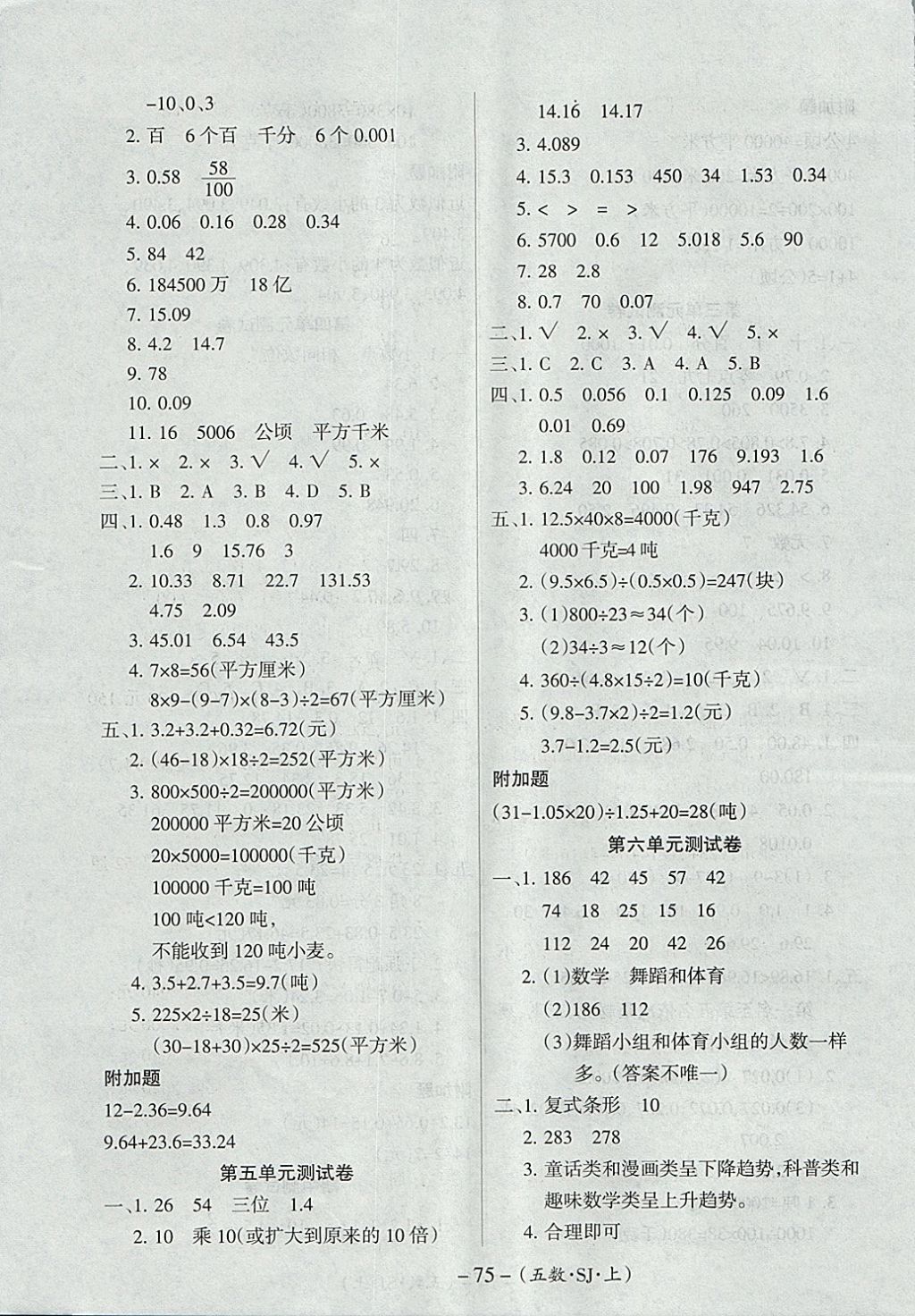 2017年优佳好卷五年级数学上册苏教版 参考答案第3页