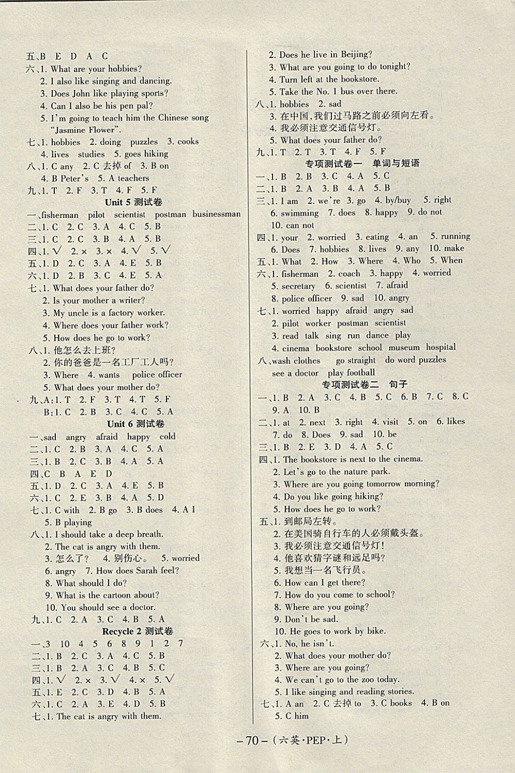 2017年優(yōu)佳好卷六年級(jí)英語(yǔ)上冊(cè)人教PEP版 參考答案第2頁(yè)