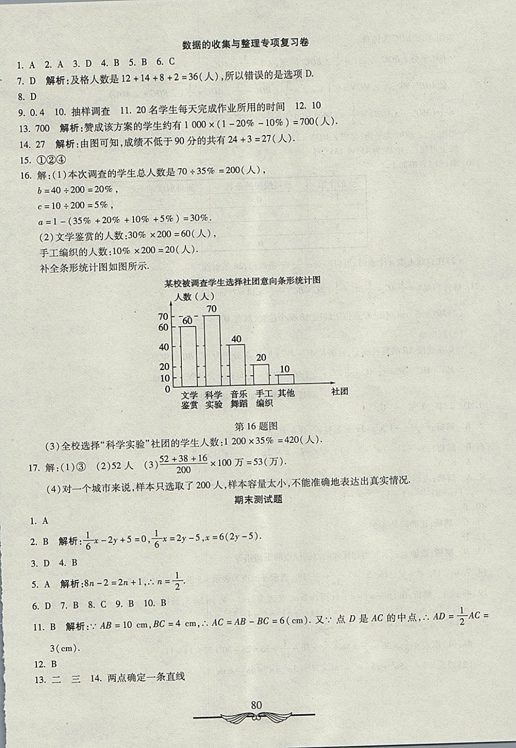 2017年学海金卷初中夺冠单元检测卷七年级数学上册沪科版 参考答案第12页