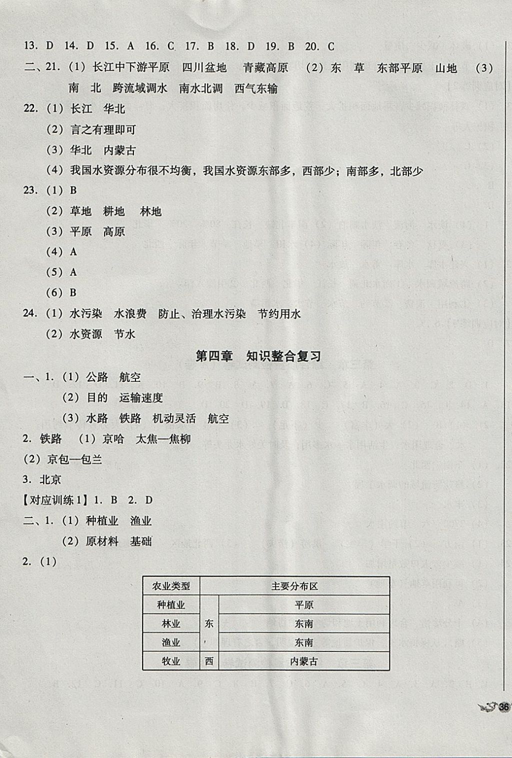 2017年單元加期末復習與測試八年級地理上冊人教版 參考答案第7頁