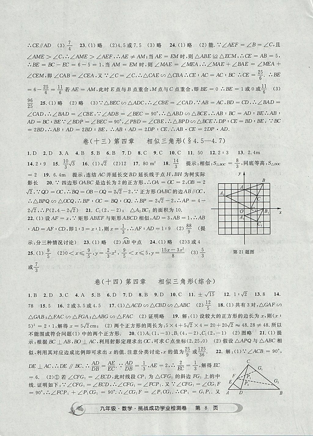 2017年挑戰(zhàn)成功學業(yè)檢測卷九年級數(shù)學全一冊杭州專版 參考答案第8頁