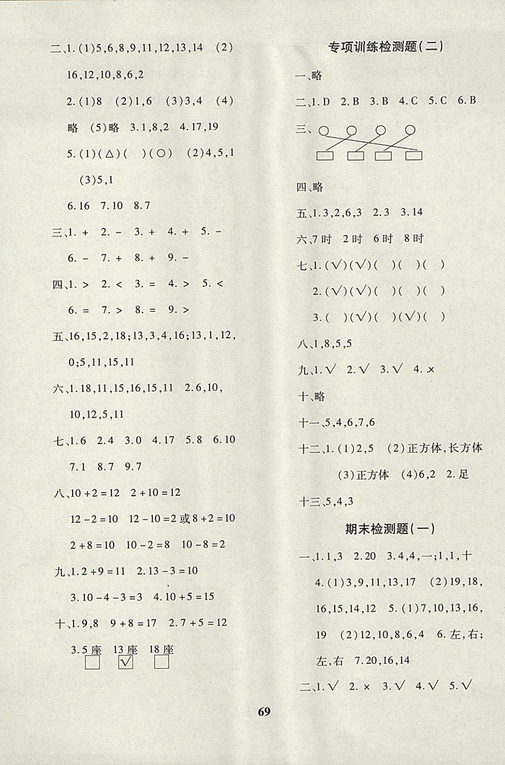 2017年黃岡360度定制密卷一年級(jí)數(shù)學(xué)上冊(cè)人教版 參考答案第5頁(yè)