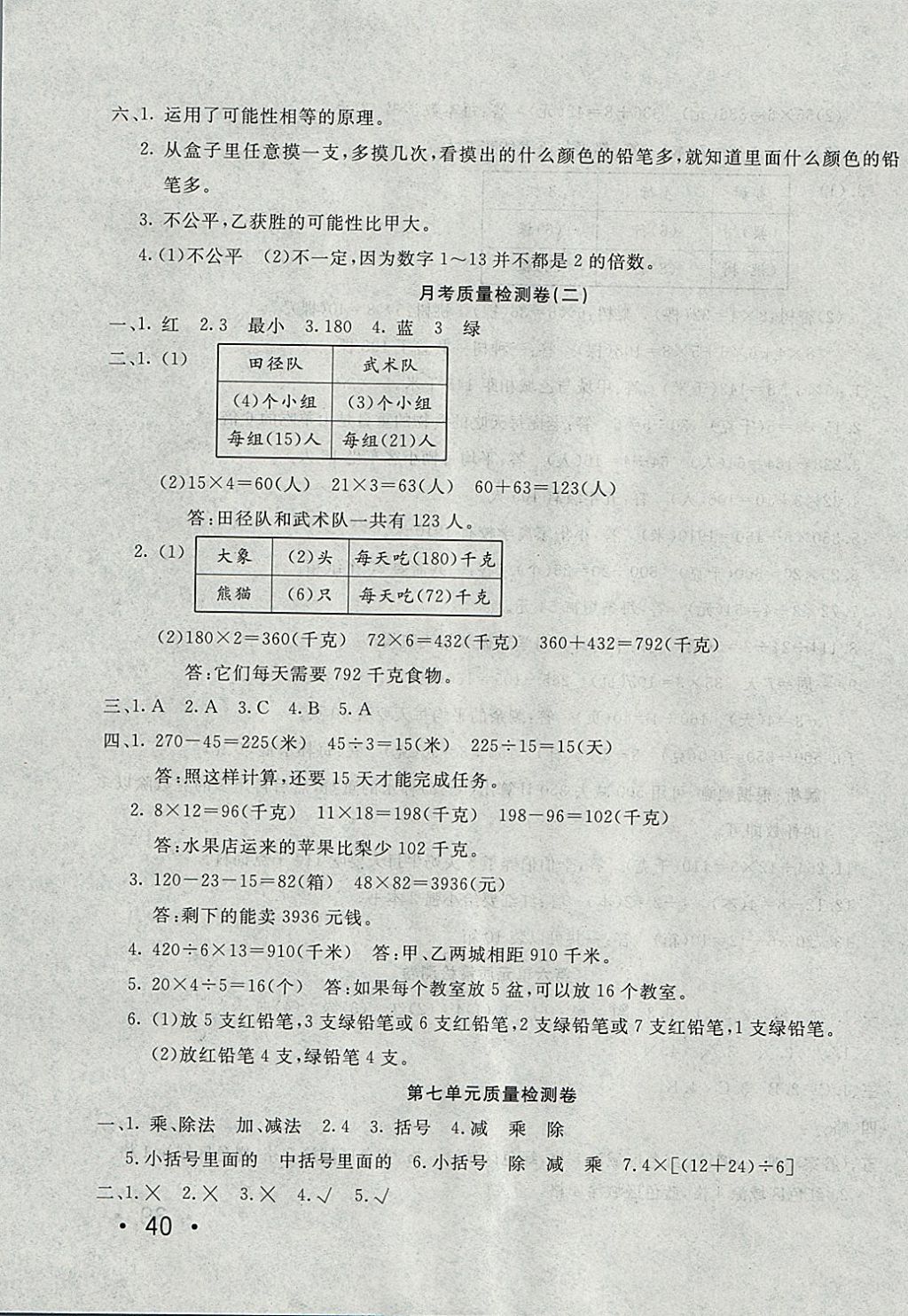 2017年學(xué)海金卷小學(xué)奪冠單元檢測卷四年級數(shù)學(xué)上冊江蘇版 參考答案第7頁