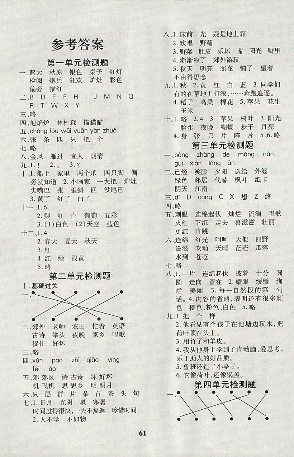 2017年黄冈360度定制密卷二年级语文上册苏教版 参考答案第1页