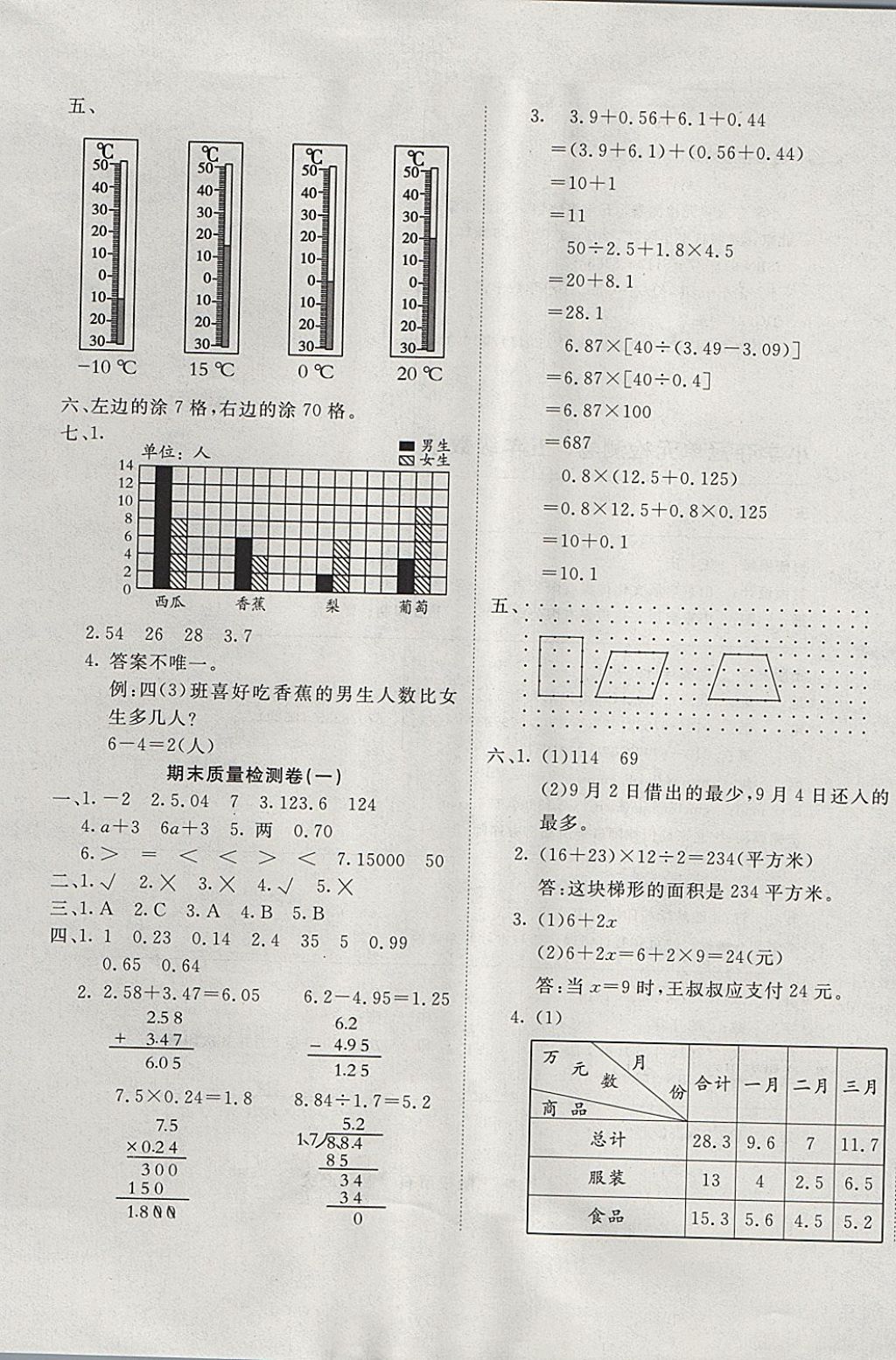 2017年学海金卷小学夺冠单元检测卷五年级数学上册江苏版 参考答案第9页