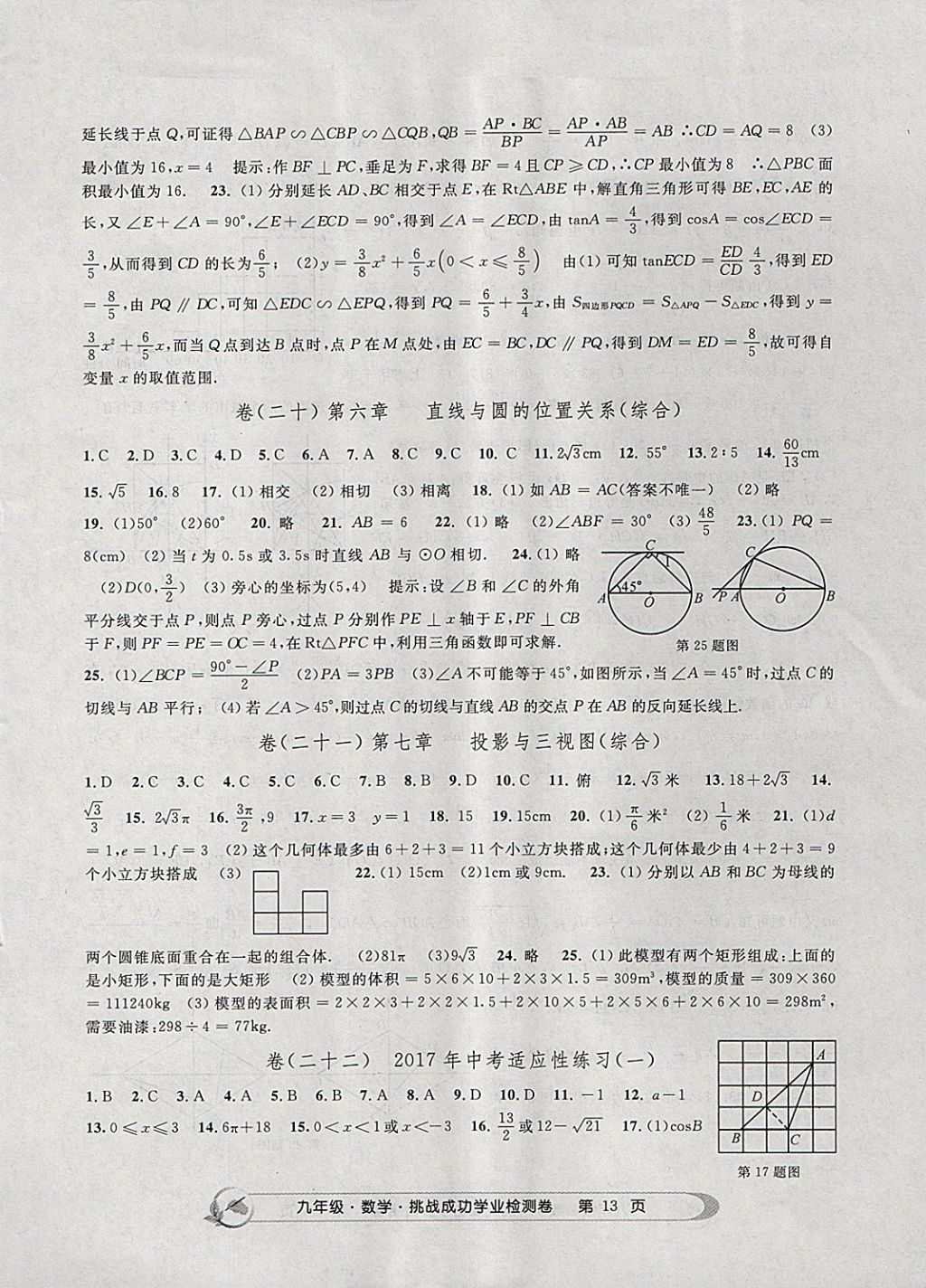 2017年挑戰(zhàn)成功學(xué)業(yè)檢測(cè)卷九年級(jí)數(shù)學(xué)全一冊(cè)杭州專版 參考答案第13頁