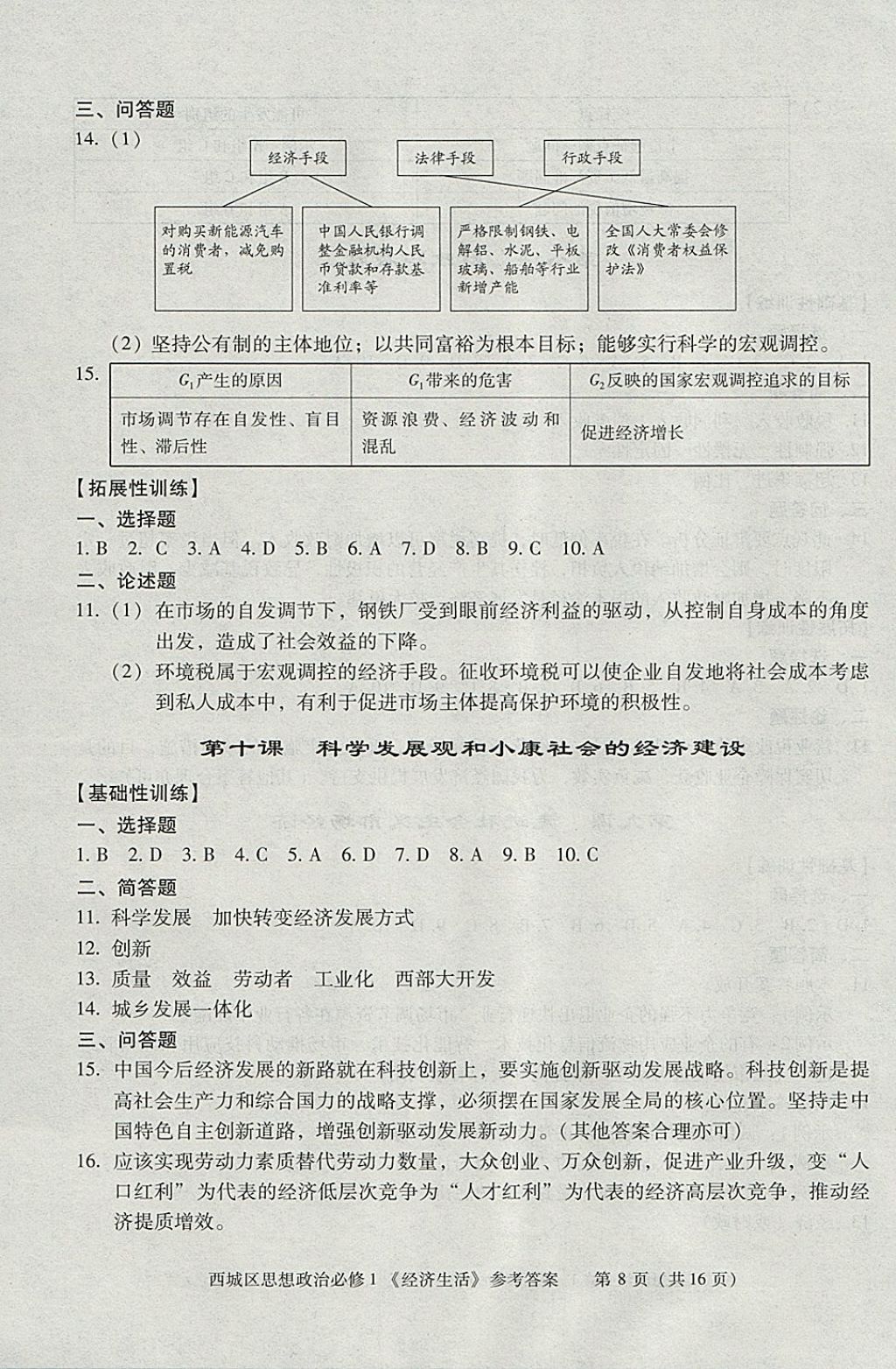 2018年學(xué)習(xí)探究診斷思想政治必修1 參考答案第8頁(yè)