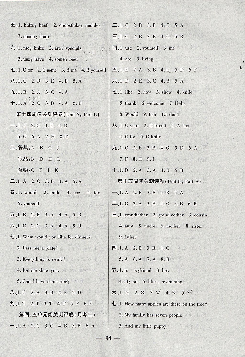 2017年品優(yōu)練考卷四年級(jí)英語上冊人教版 參考答案第6頁