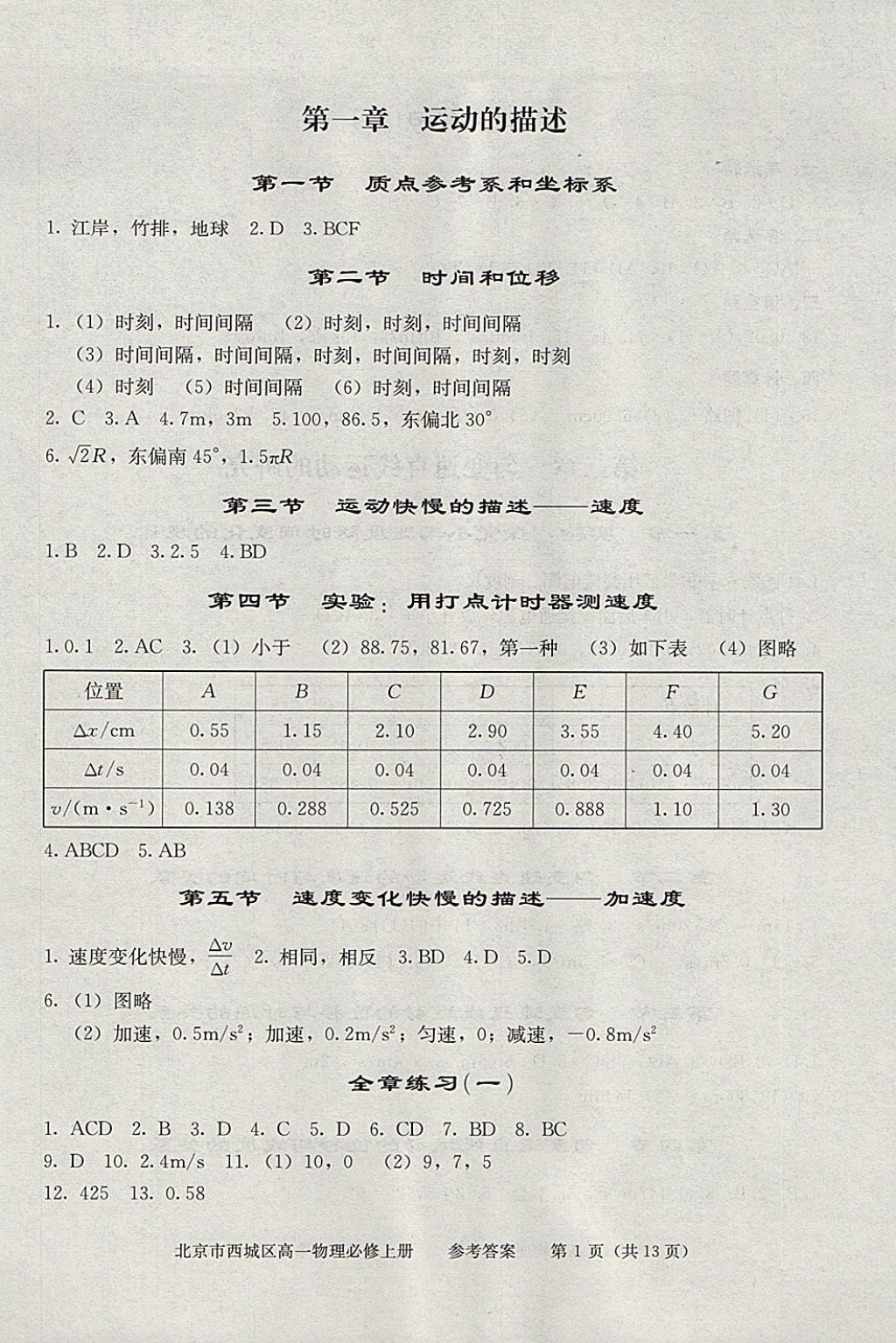 2018年學習探究診斷物理必修上冊 參考答案第1頁