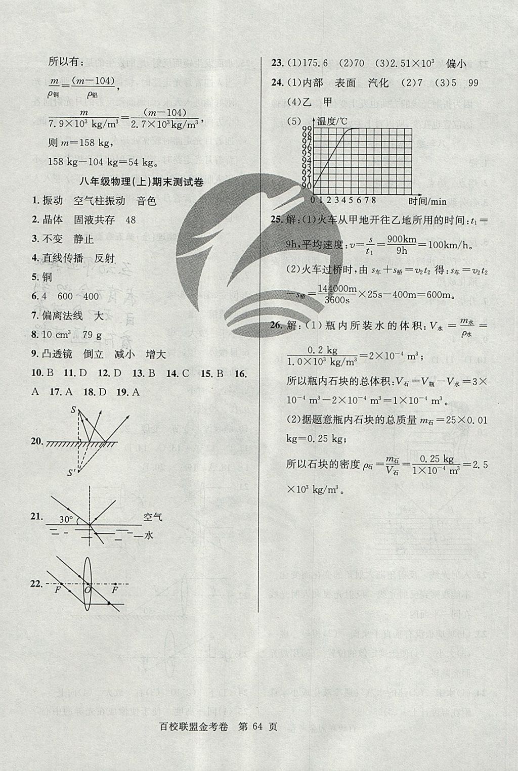 2017年百校聯(lián)盟金考卷八年級(jí)物理上冊(cè)人教版 參考答案第8頁(yè)