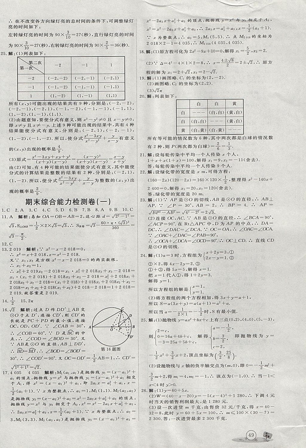 2017年优加密卷九年级数学上册P版 参考答案第14页