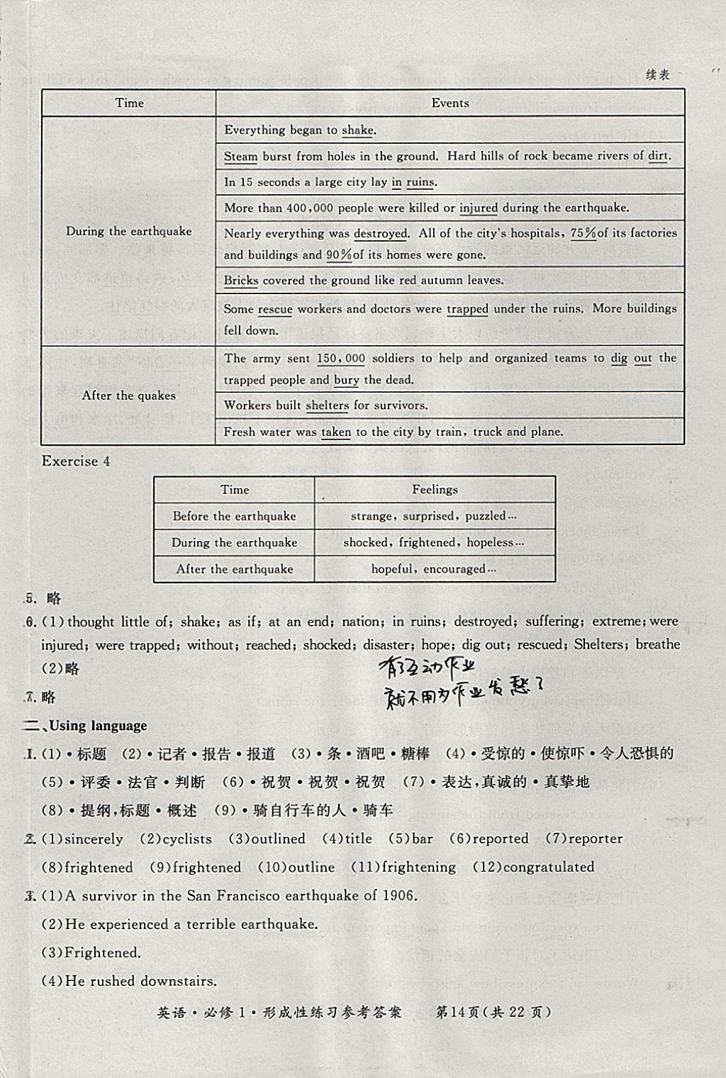 2018年形成性練習與檢測英語必修1 參考答案第14頁