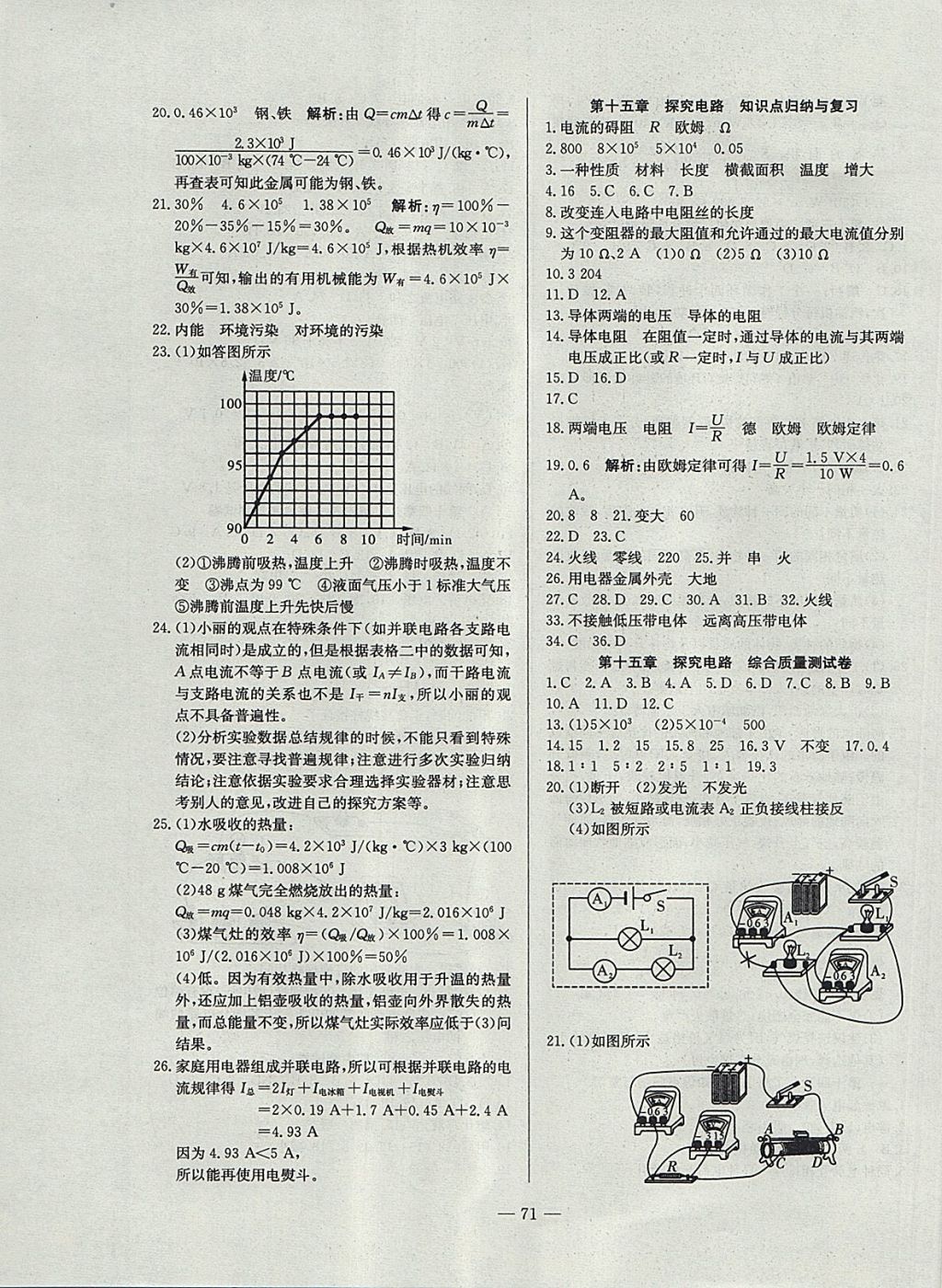 2017年精彩考评单元测评卷九年级物理上册沪科版 参考答案第3页