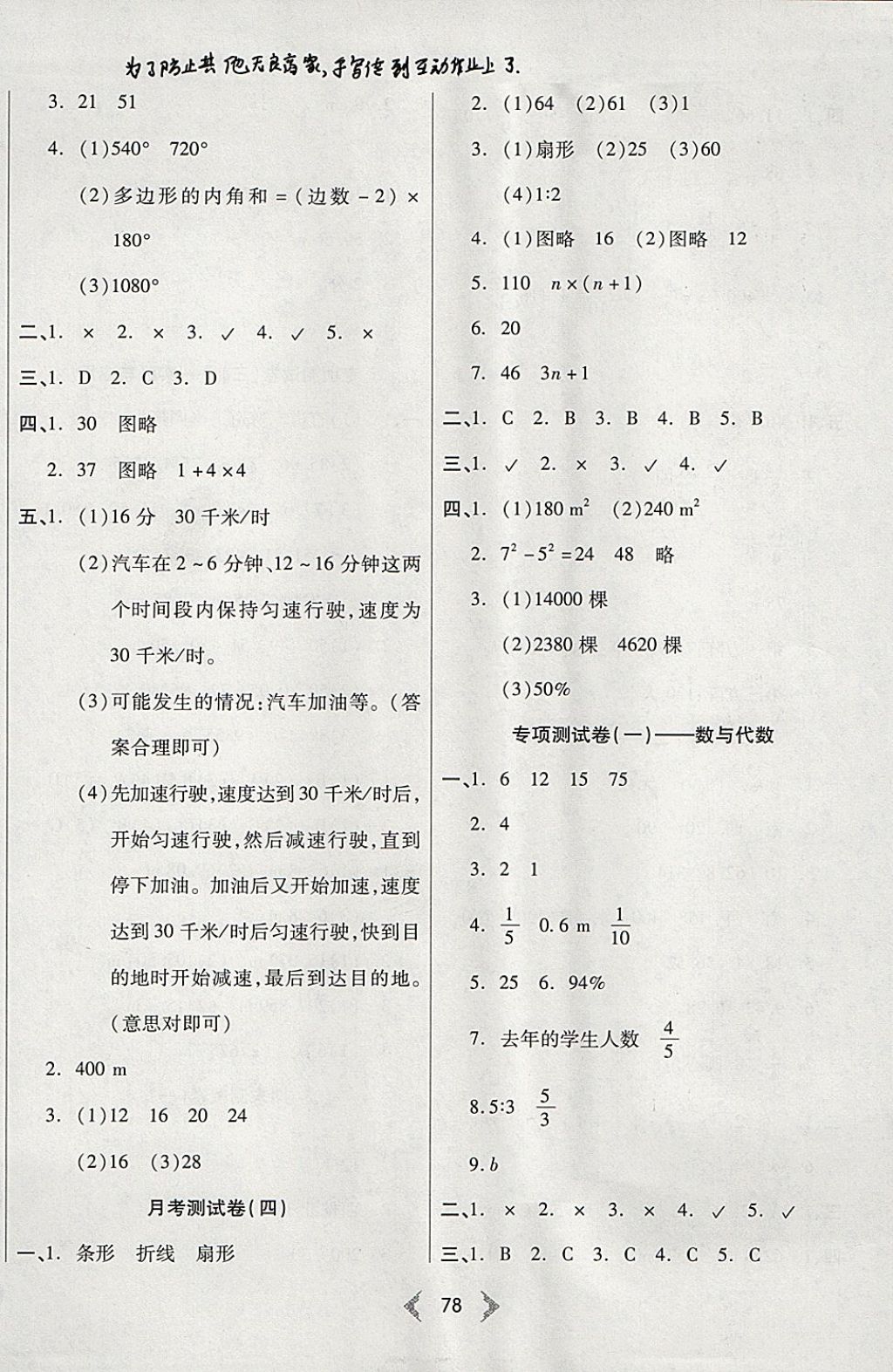 2017年希望100全階段測(cè)試卷六年級(jí)數(shù)學(xué)上冊(cè)人教版 參考答案第6頁(yè)