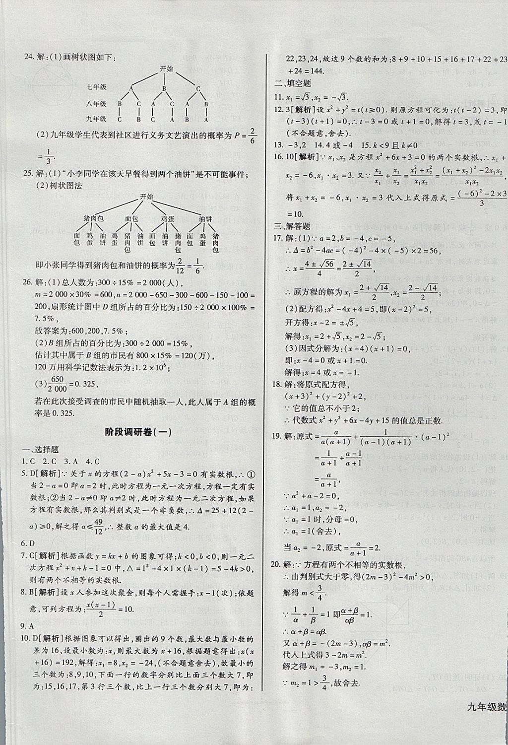 2017年核心金考卷九年級數(shù)學(xué)上冊人教版 參考答案第17頁