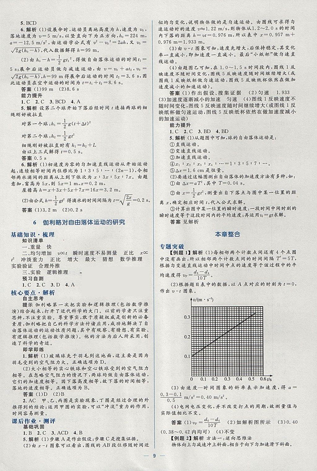 2018年人教金学典同步解析与测评学考练物理必修1人教版 参考答案第9页