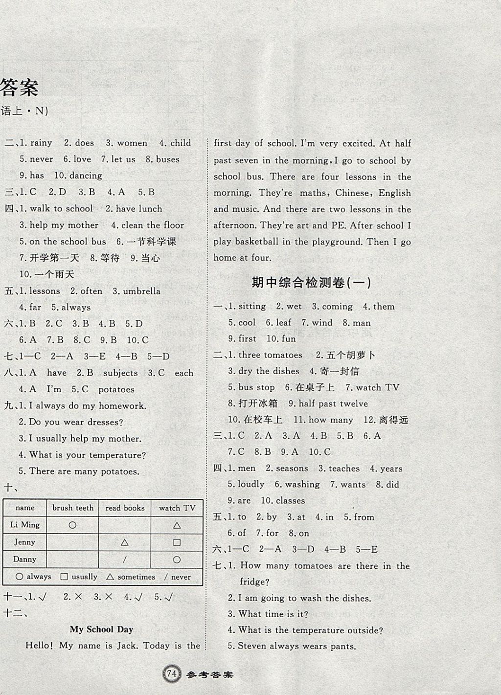 2017年優(yōu)加密卷六年級英語上冊N版 參考答案第2頁