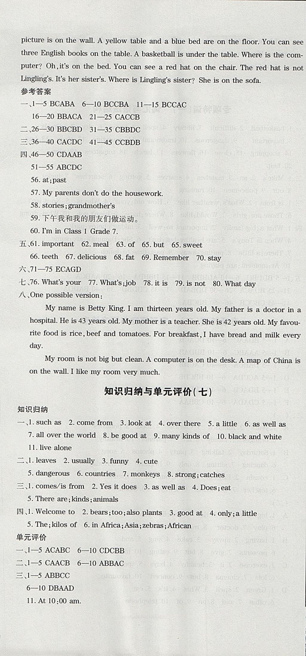 2017年核心金考卷七年級(jí)英語上冊(cè)外研版 參考答案第7頁