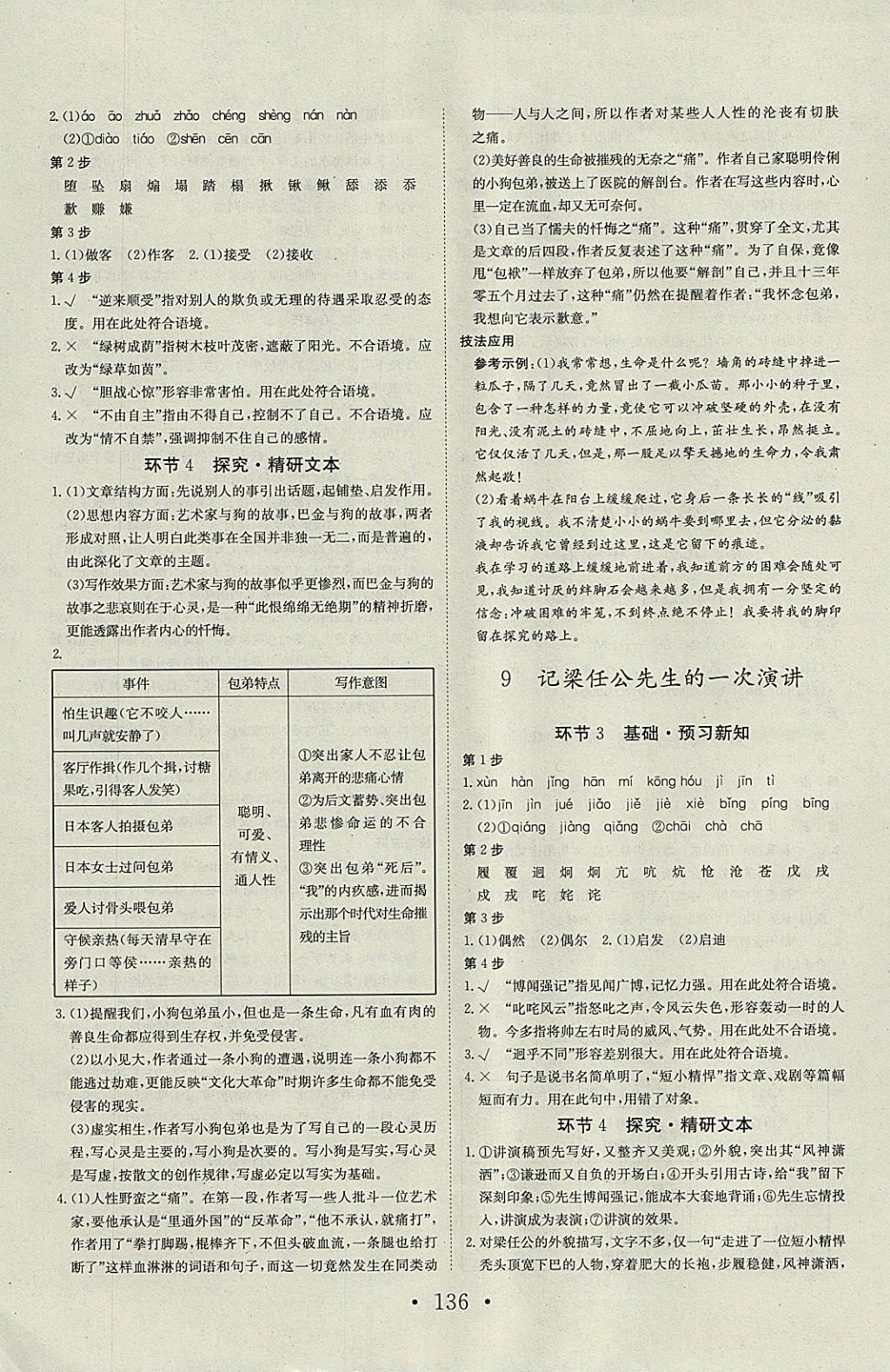 2018年長(zhǎng)江作業(yè)本同步練習(xí)冊(cè)語(yǔ)文必修1人教版 參考答案第8頁(yè)