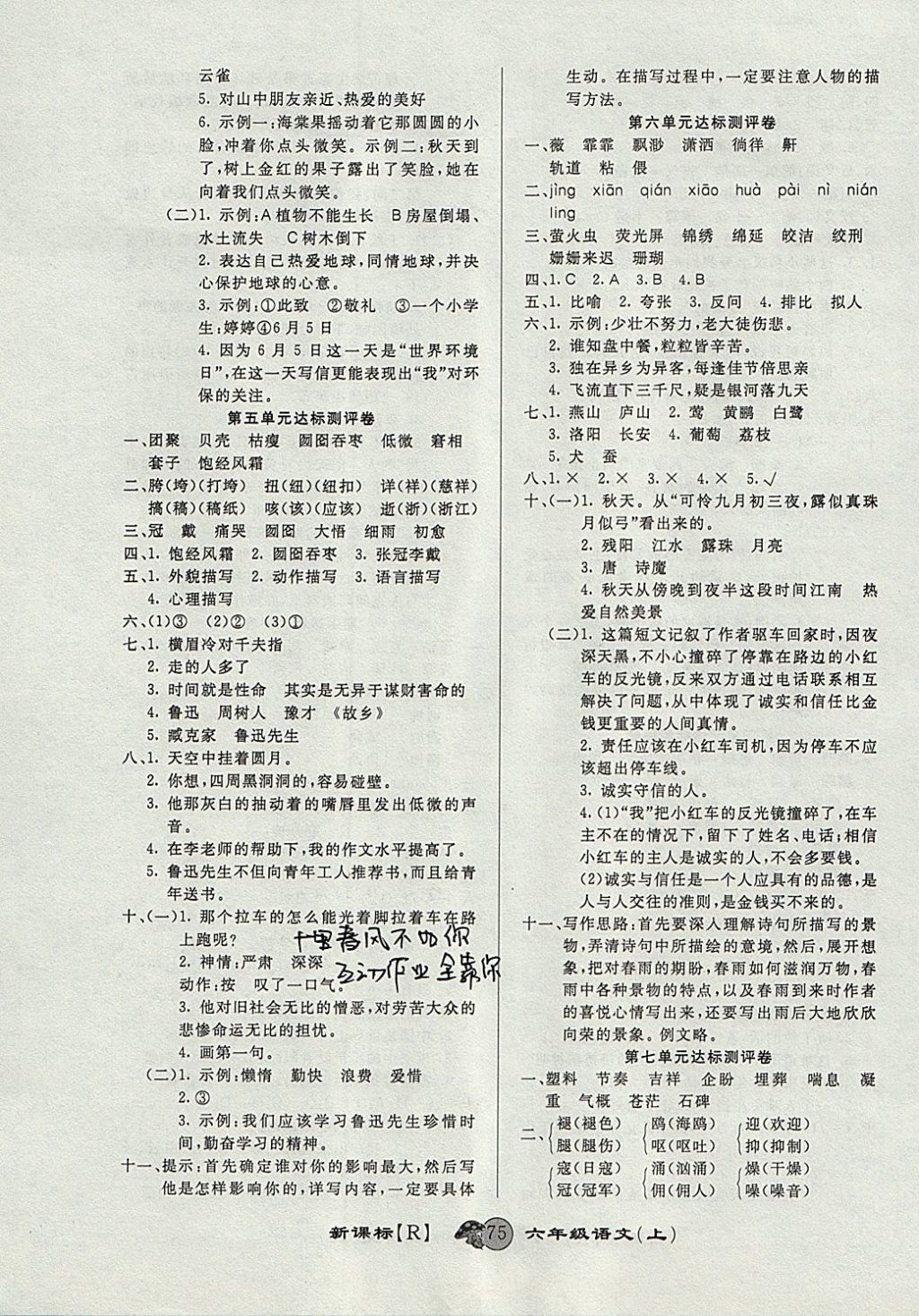 2017年第一好卷冲刺100分六年级语文上册人教版 参考答案第3页