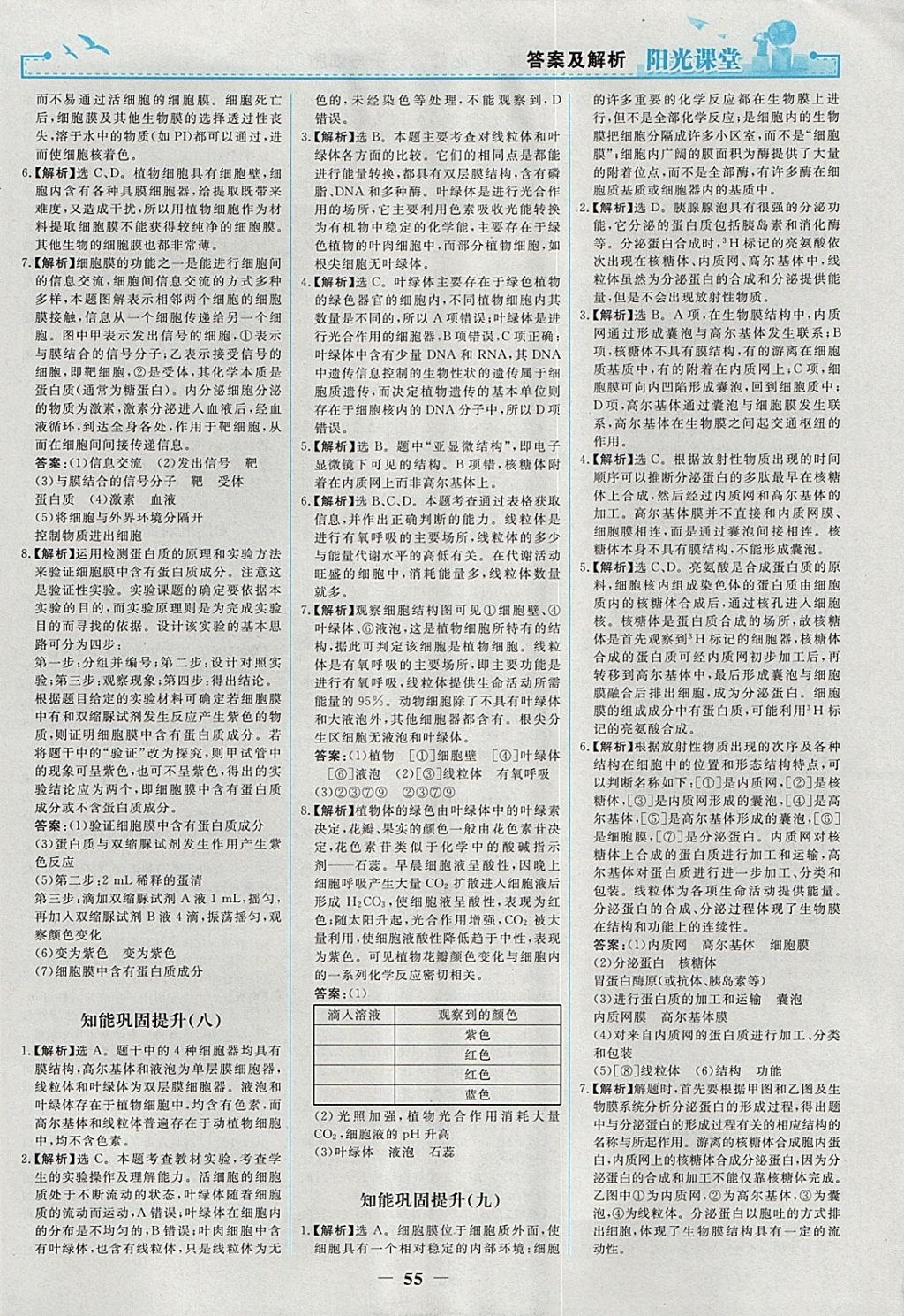 2018年陽光課堂生物必修1人教版人民教育出版社 參考答案第15頁