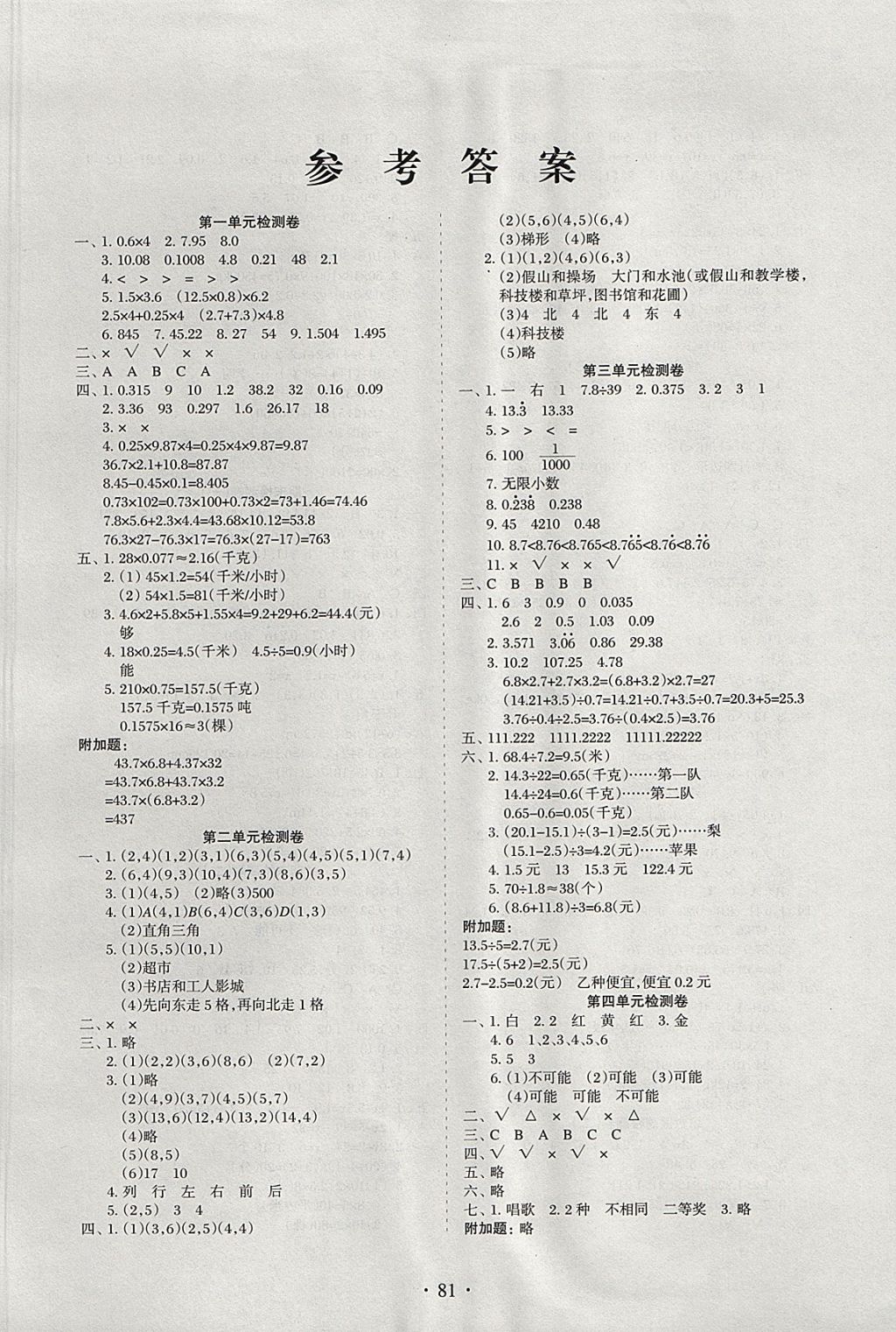 2017年新題型黃岡全程檢測(cè)100分五年級(jí)數(shù)學(xué)上冊(cè)人教版 參考答案第1頁(yè)