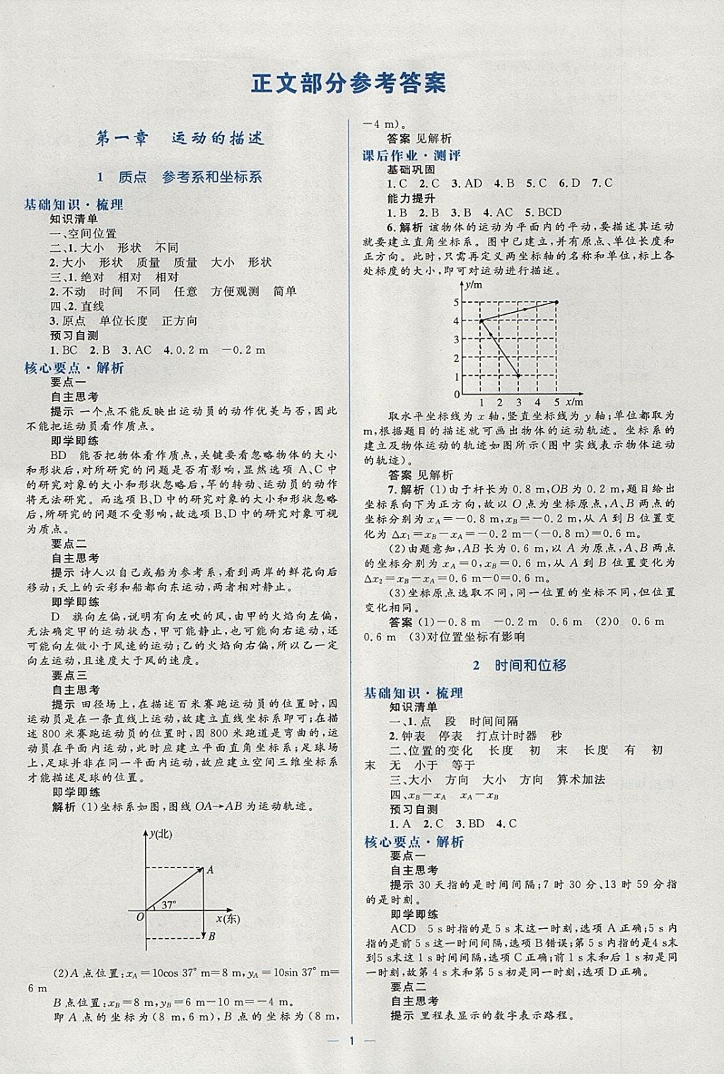 2018年人教金学典同步解析与测评学考练物理必修1人教版 参考答案第1页