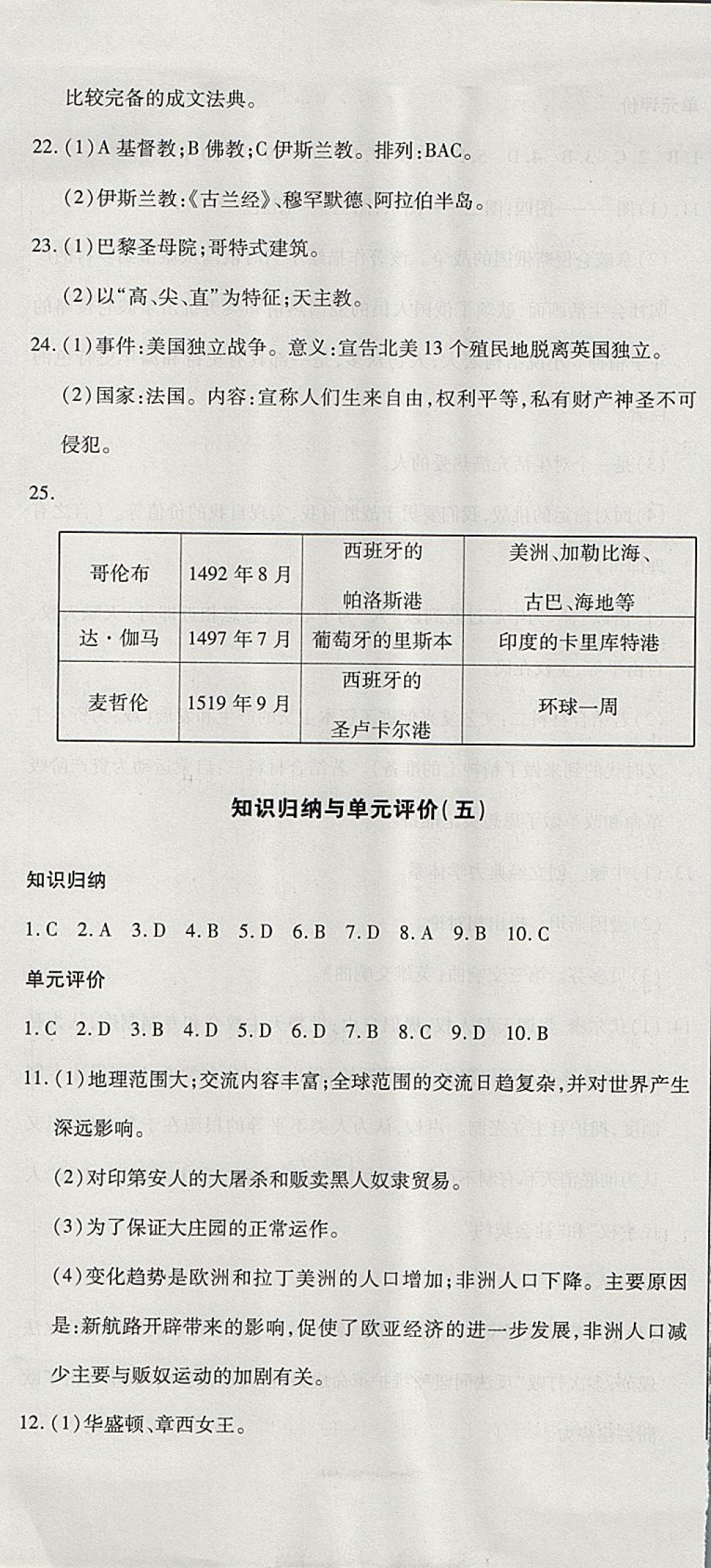 2017年核心金考卷九年級歷史上冊人教版 參考答案第7頁