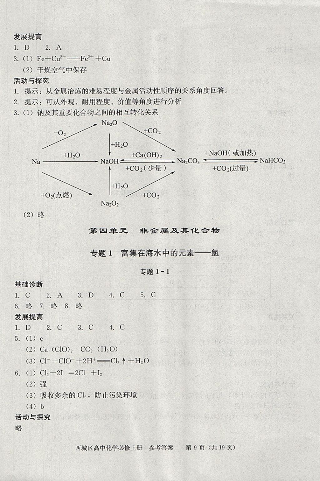 2018年學(xué)習(xí)探究診斷化學(xué)必修上冊 參考答案第9頁