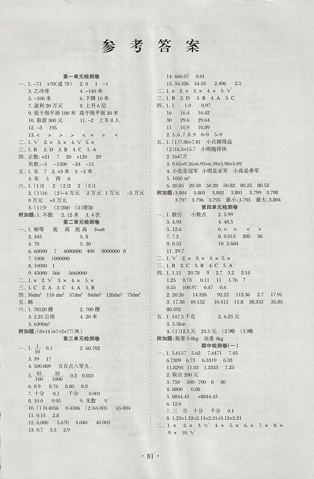 2017年新題型黃岡全程檢測100分五年級數(shù)學(xué)上冊蘇教版 參考答案第1頁