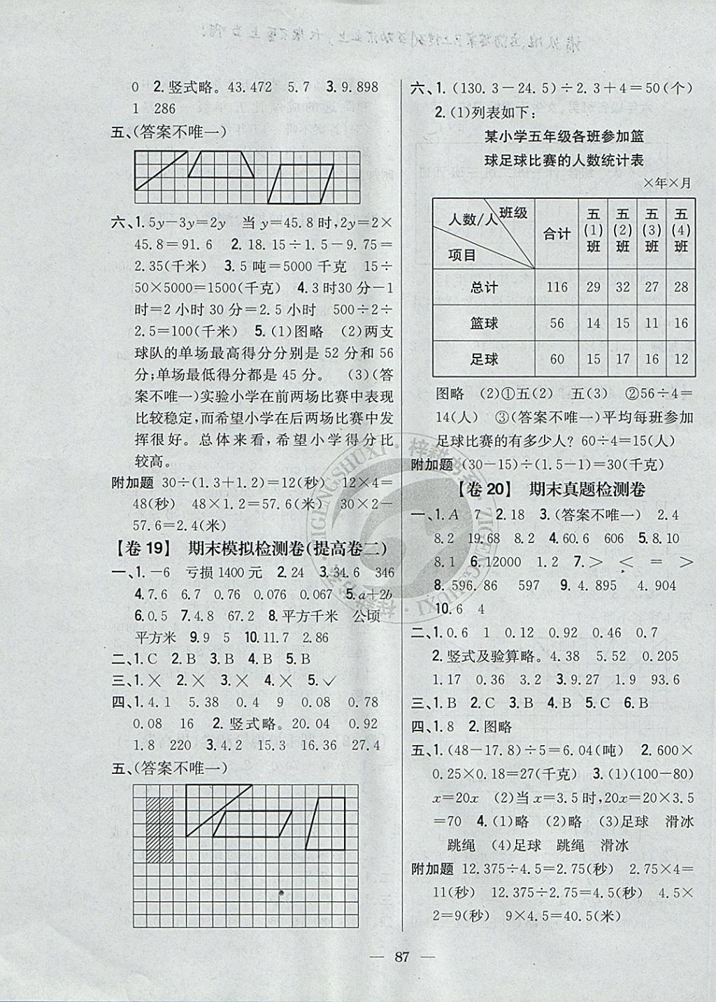 2017年小學(xué)教材完全考卷五年級數(shù)學(xué)上冊江蘇版 參考答案第7頁