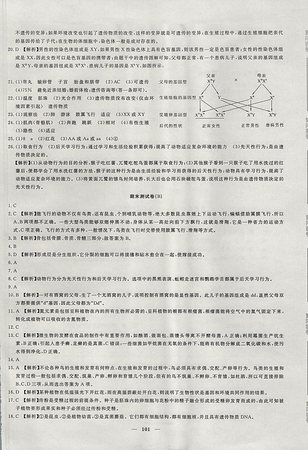 2017年王后雄黃岡密卷八年級生物上冊北師大版 參考答案第25頁