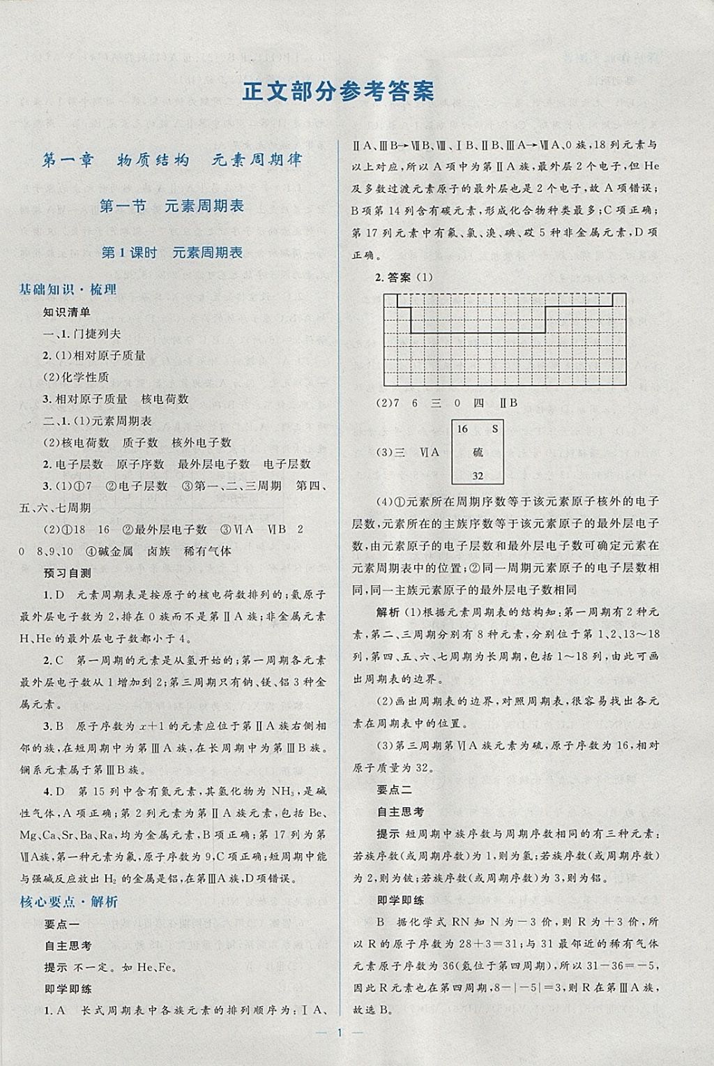 2018年人教金學典同步解析與測評學考練化學必修2人教版 參考答案第1頁