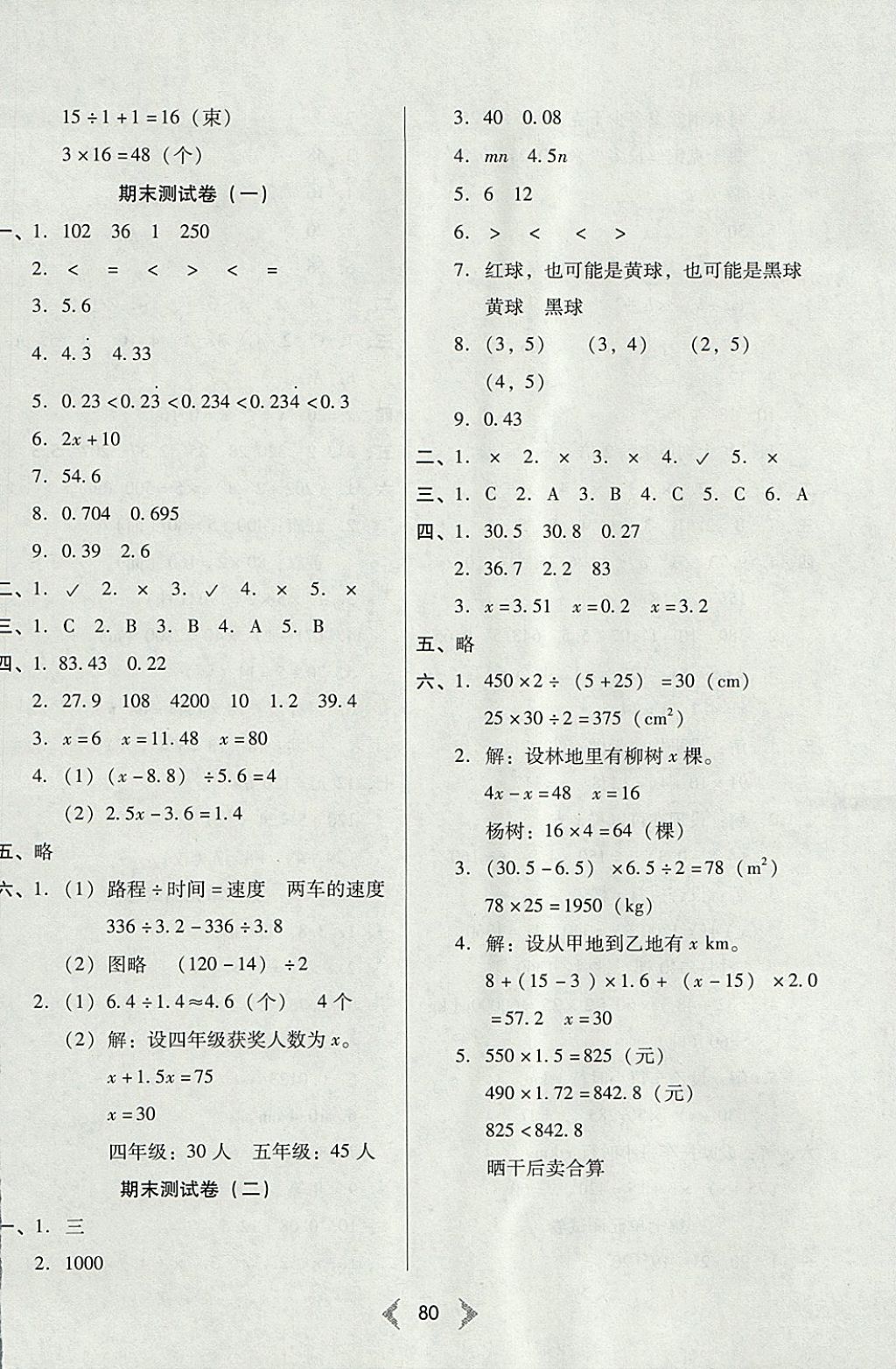 2017年希望100全階段測(cè)試卷五年級(jí)數(shù)學(xué)上冊(cè)人教版 參考答案第8頁(yè)