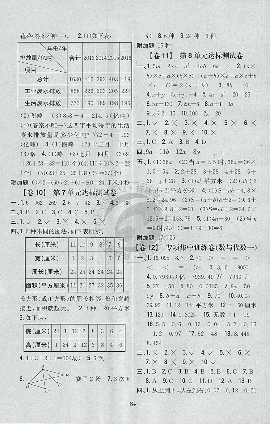 2017年小學(xué)教材完全考卷五年級(jí)數(shù)學(xué)上冊江蘇版 參考答案第4頁