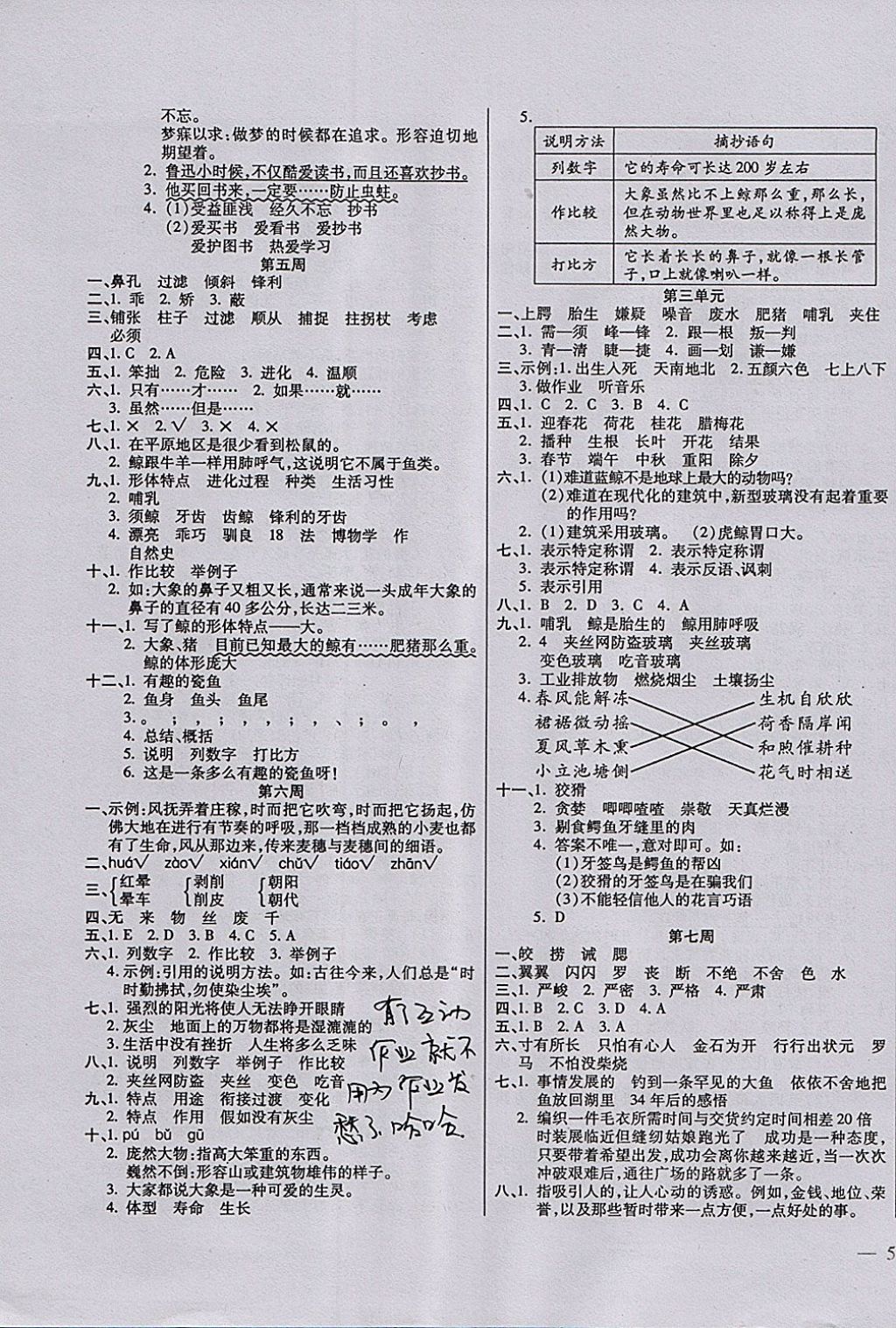 2017年小學(xué)周周大考卷五年級語文上冊人教版 參考答案第3頁