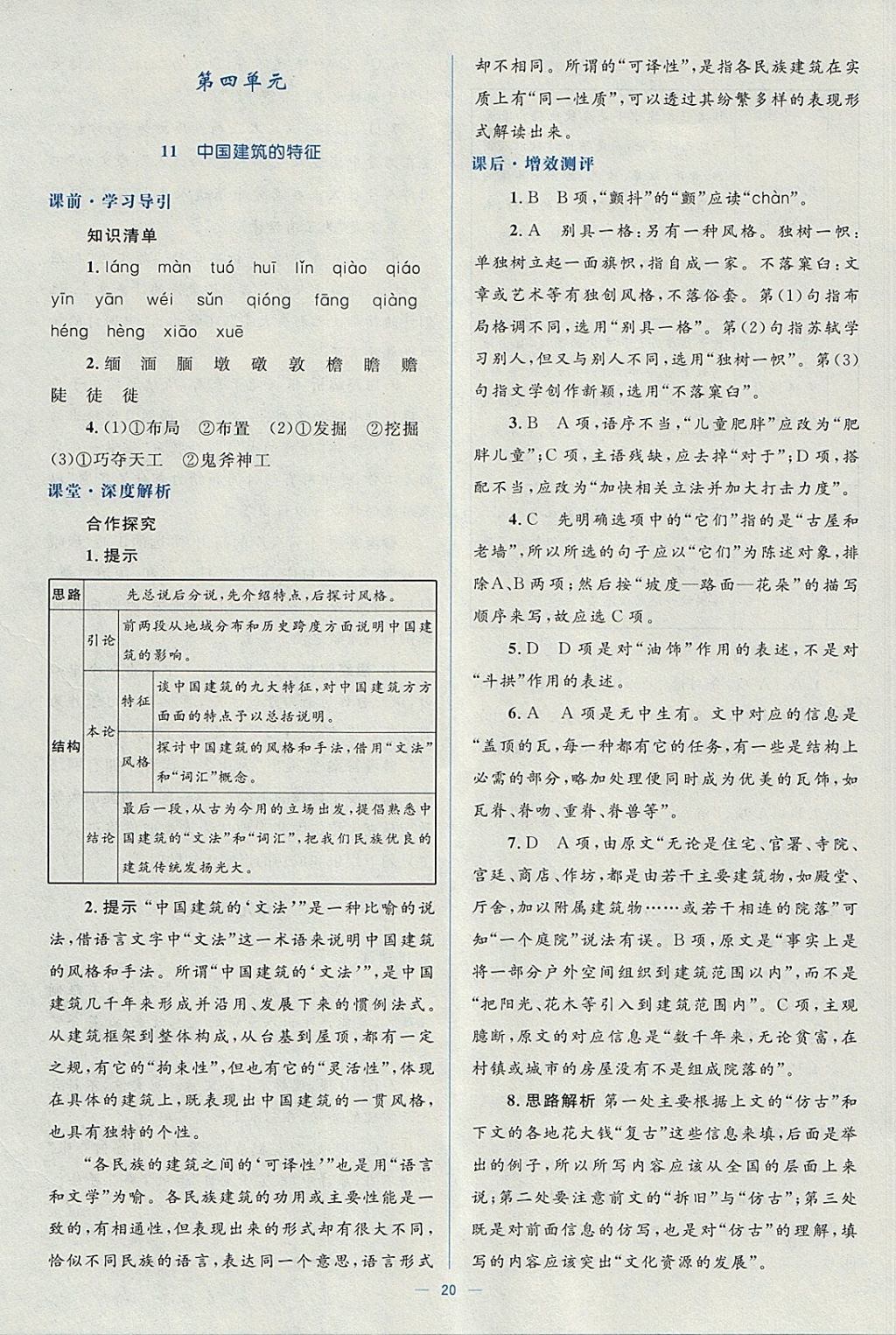 2018年人教金學(xué)典同步解析與測(cè)評(píng)學(xué)考練語(yǔ)文必修5人教版 參考答案第20頁(yè)