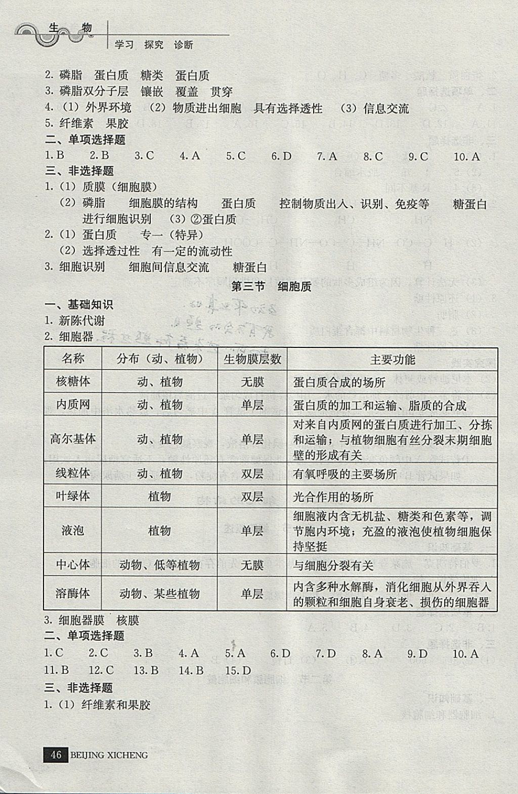 2018年學(xué)習(xí)探究診斷生物必修1 參考答案第3頁