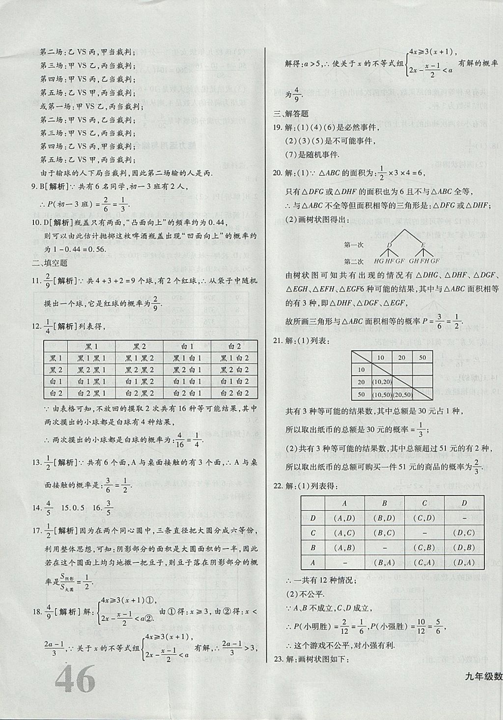 2017年核心金考卷九年級數(shù)學(xué)上冊華師大版 參考答案第15頁