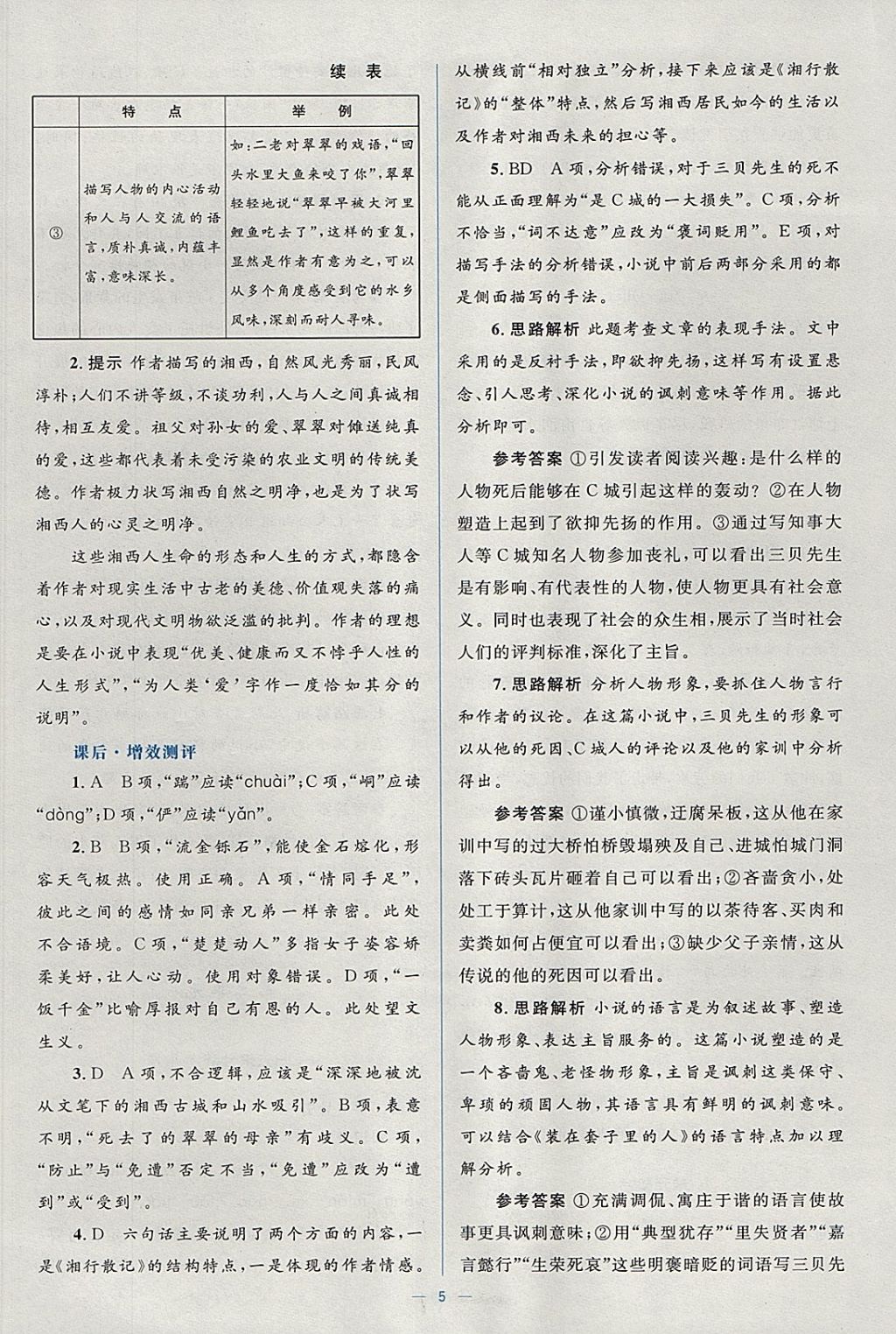 2018年人教金學(xué)典同步解析與測(cè)評(píng)學(xué)考練語(yǔ)文必修5人教版 參考答案第5頁(yè)