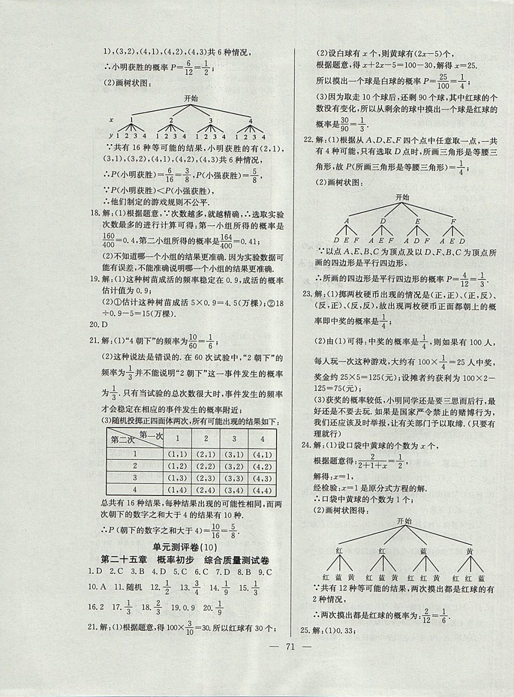 2017年精彩考评单元测评卷九年级数学上册人教版 参考答案第7页