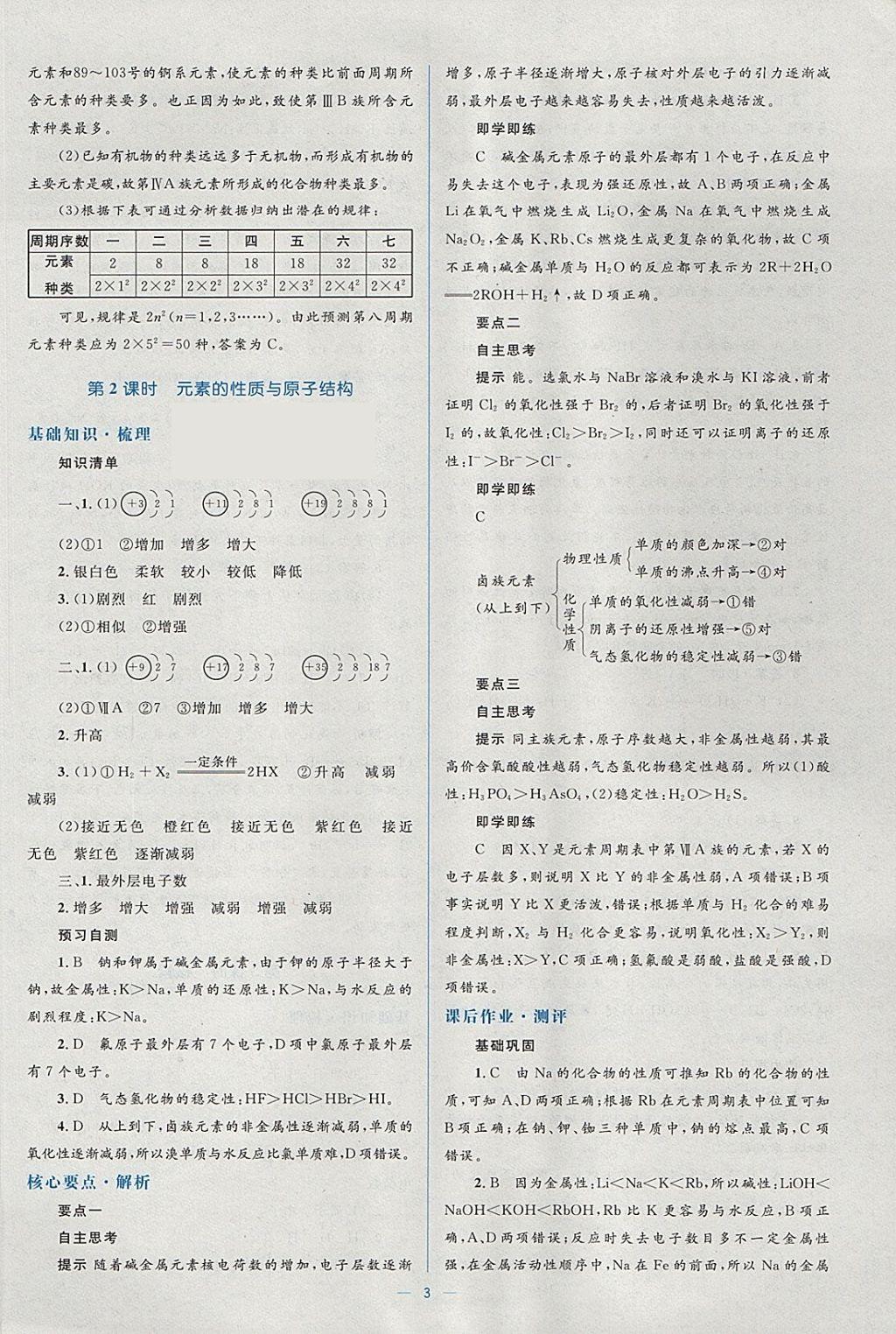 2018年人教金學典同步解析與測評學考練化學必修2人教版 參考答案第3頁