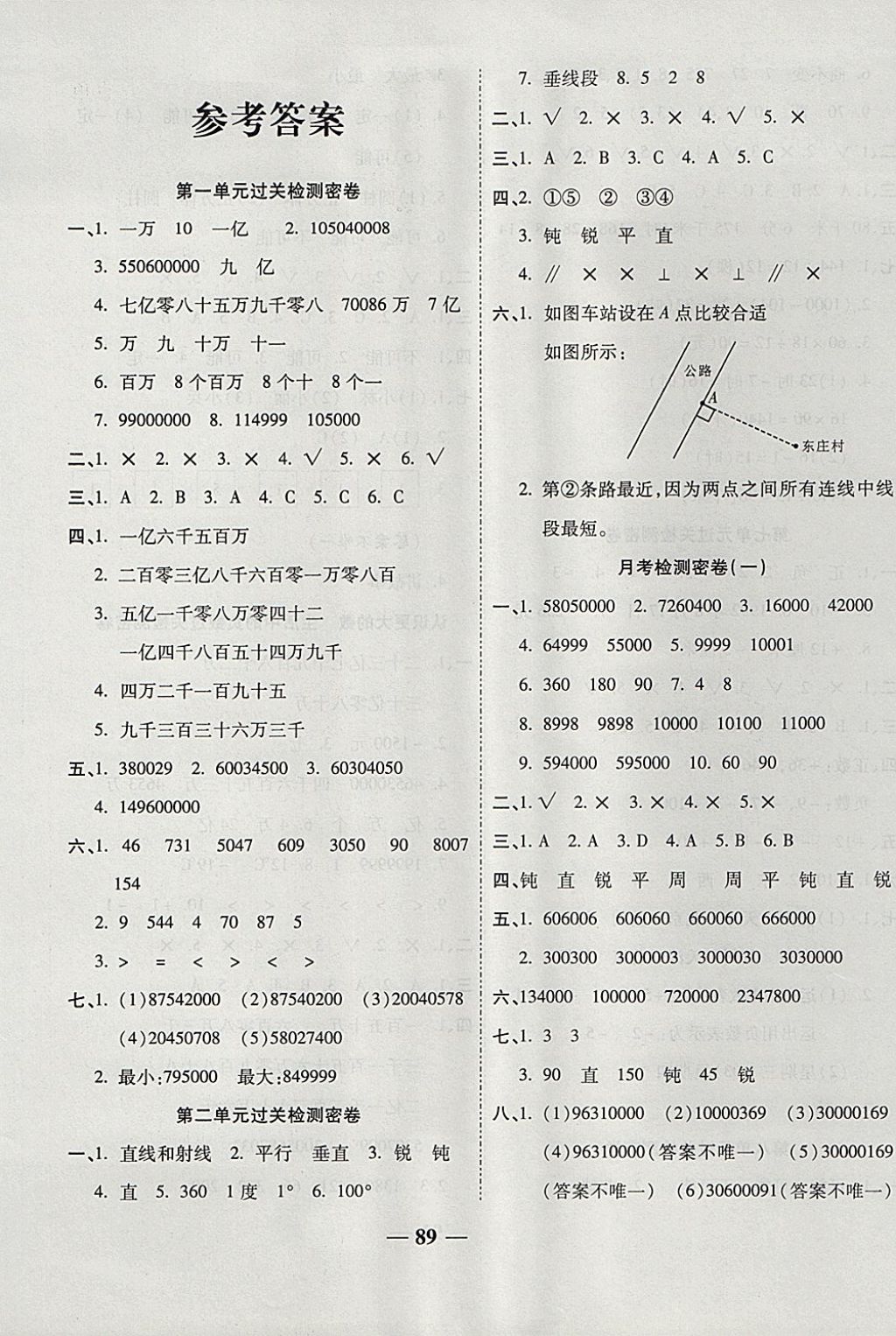 2017年金質(zhì)教輔一卷搞定沖刺100分四年級數(shù)學(xué)上冊北師大版 參考答案第1頁