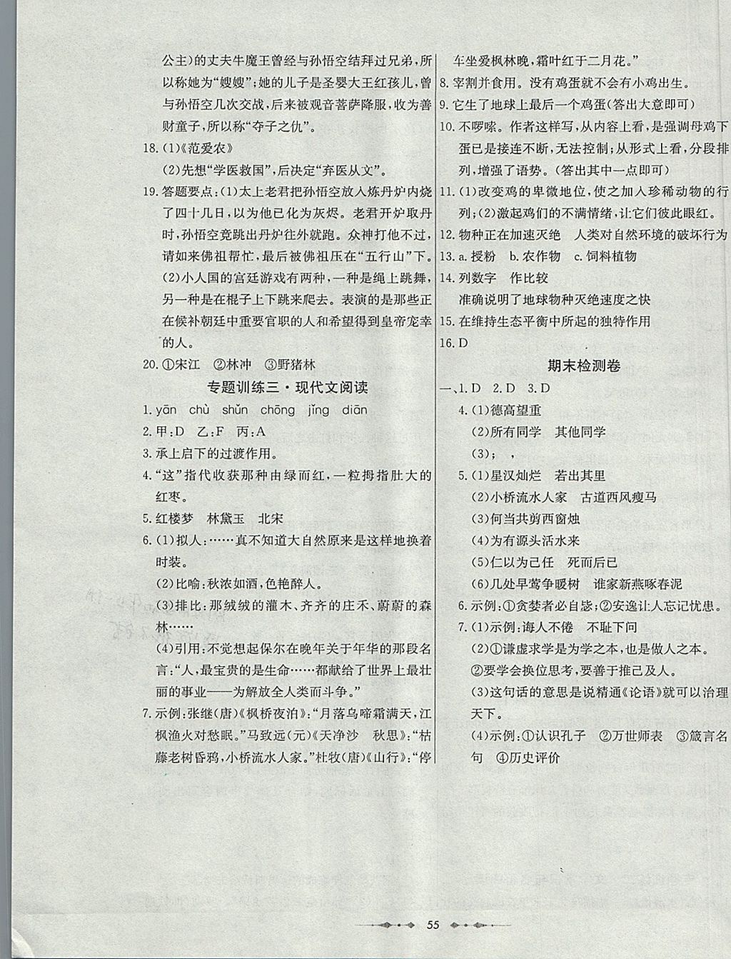 2017年金卷1號六年級語文上冊魯教版五四制 參考答案第7頁