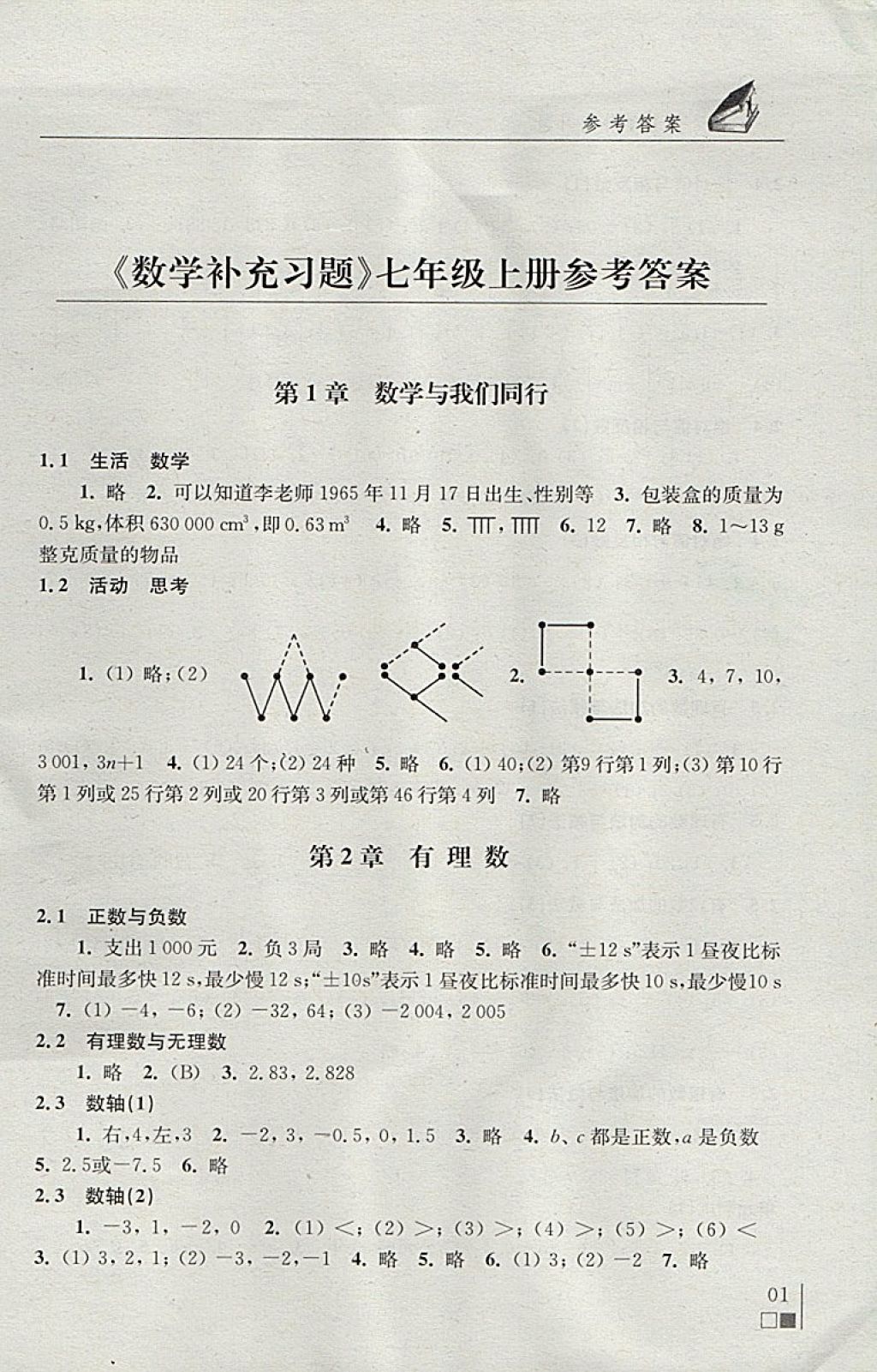 2017年數(shù)學(xué)補(bǔ)充習(xí)題七年級(jí)上冊(cè)蘇科版江蘇鳳凰科學(xué)技術(shù)出版社 參考答案第1頁(yè)